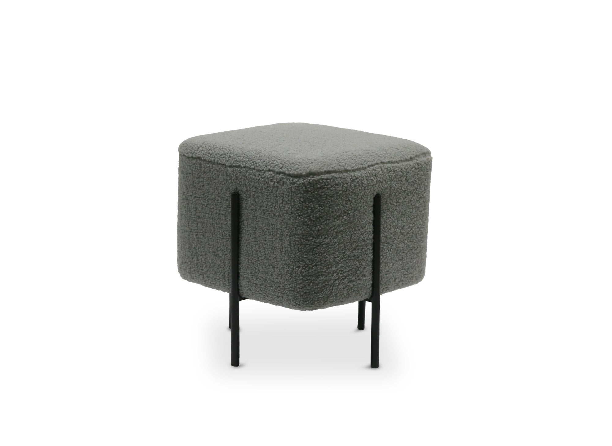 Quadratischer Pouf aus grauem Frotteestoff und schwarzen Metallbeinen CUBIC