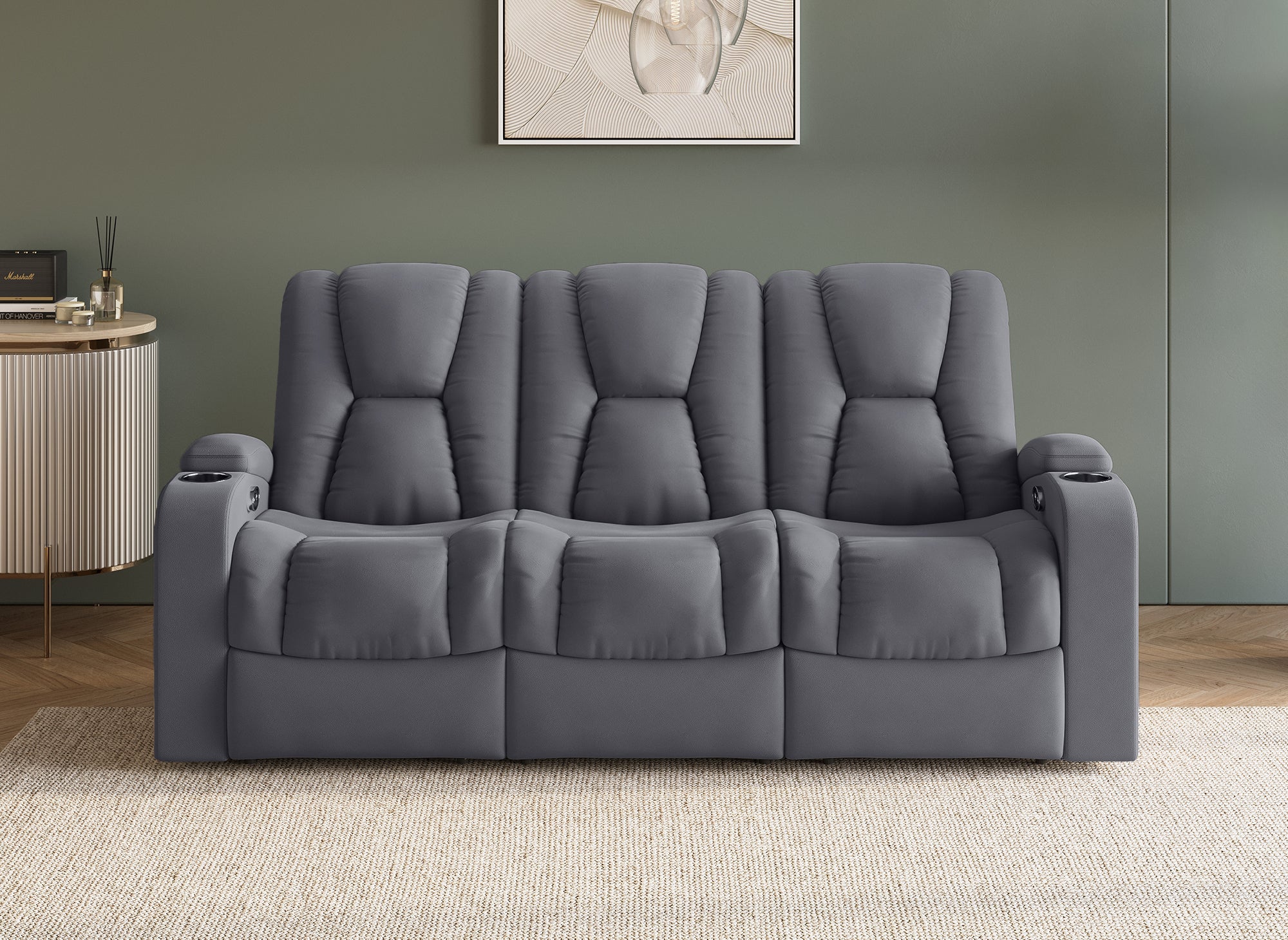 EL CLARENCE 3-Sitzer elektrisches Relaxsofa aus grauem Mikrofaserstoff