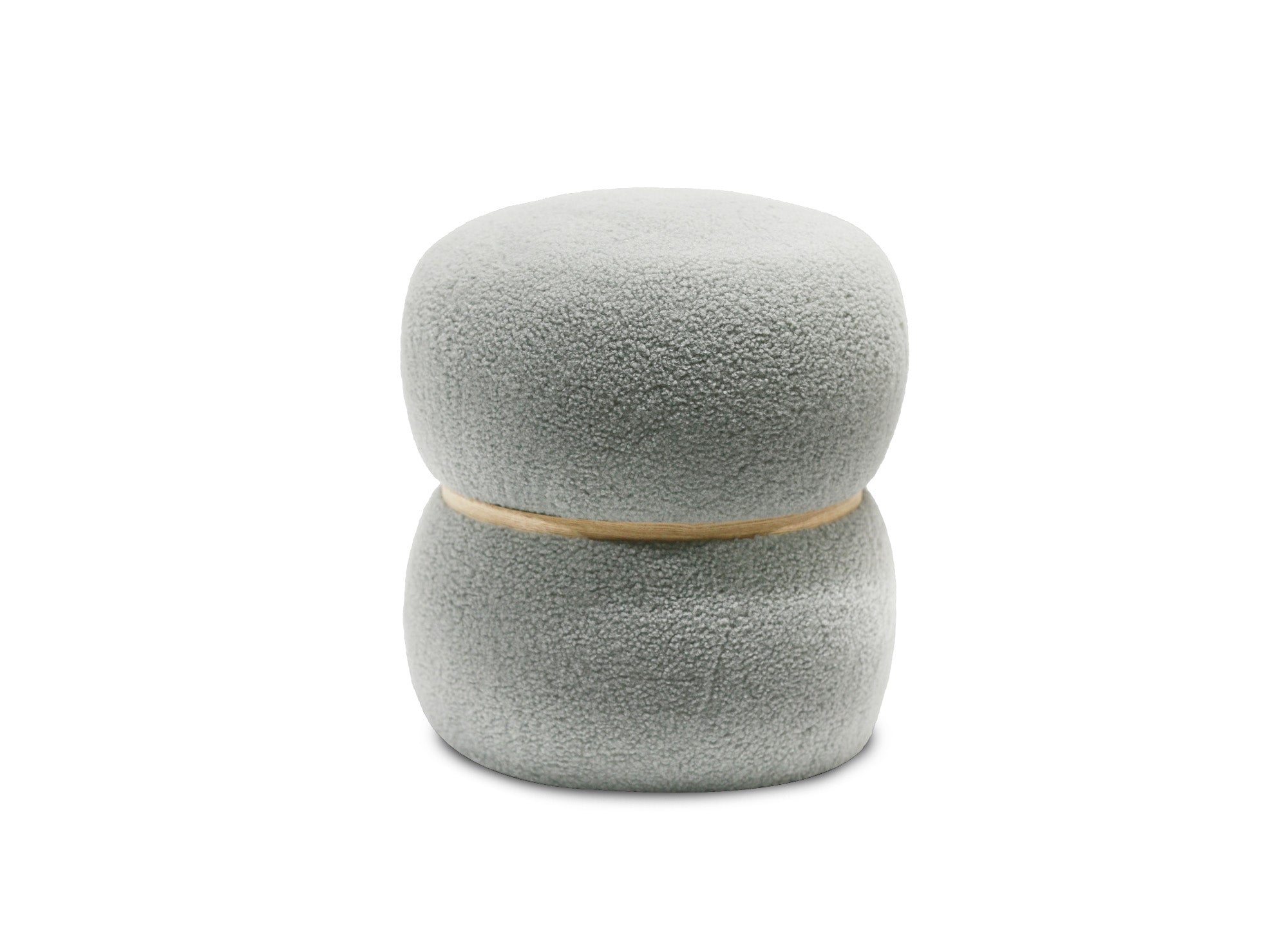 NESSY Designer-Pouf aus grauem Stoff mit Schaffell-Effekt