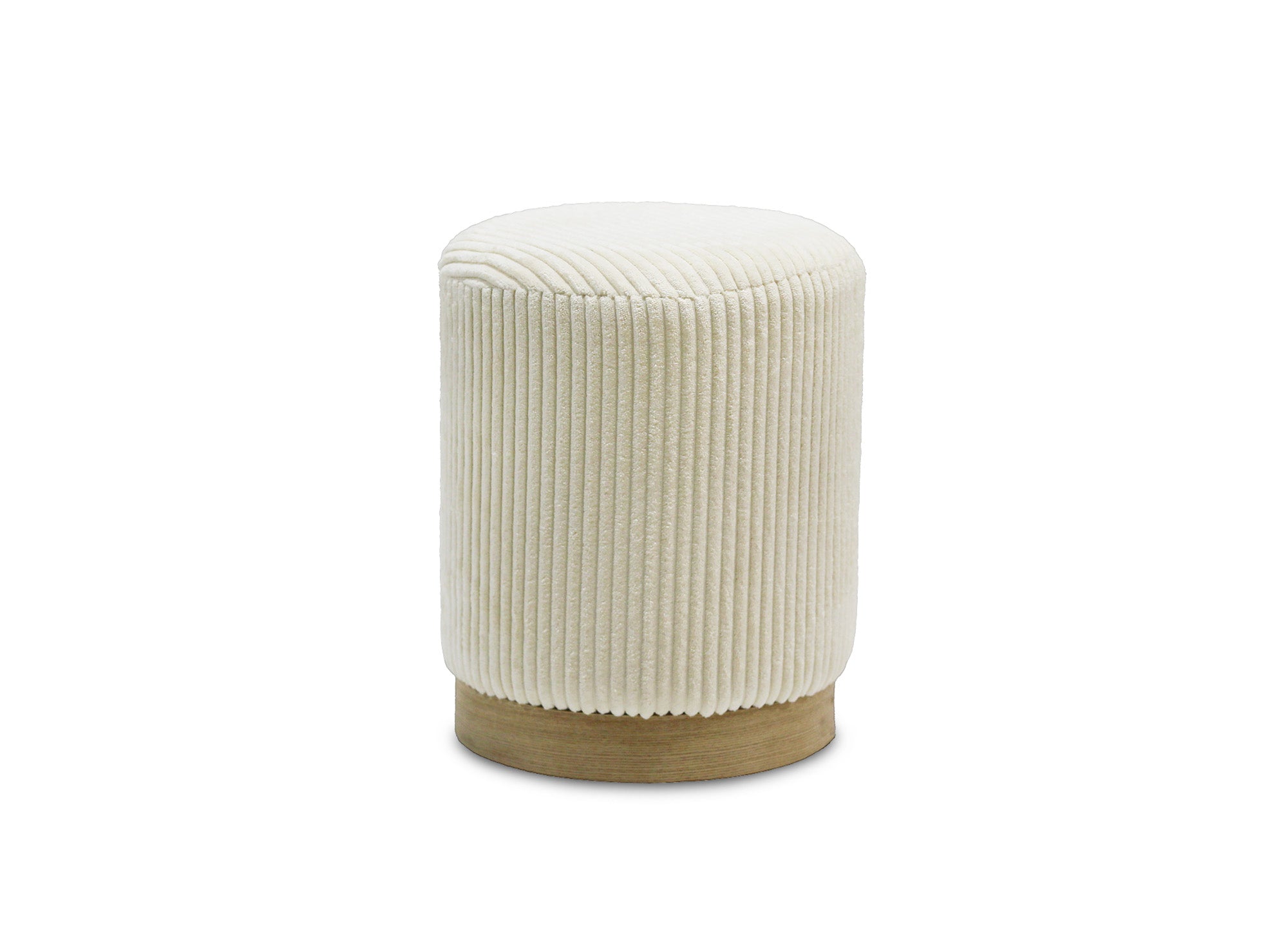 Designer-Pouf ROY aus beigefarbenem Cord und Holz