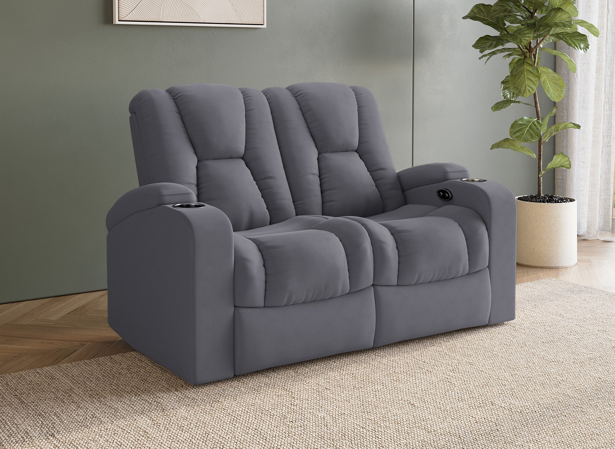 EL CLARENCE 2-Sitzer elektrisches Relaxsofa aus grauem Mikrofaserstoff