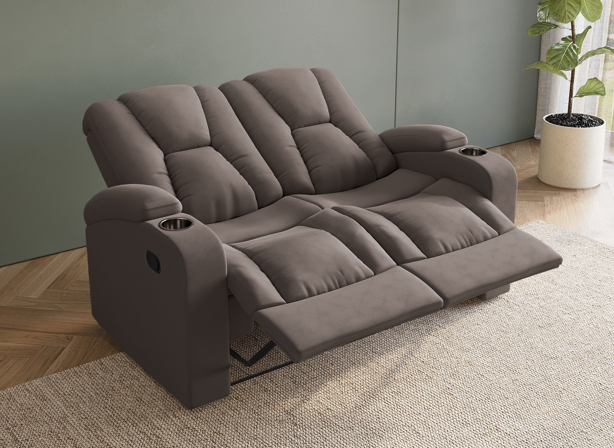 CLARENCE 2-Sitzer-Relaxsofa aus braunem Mikrofaserstoff