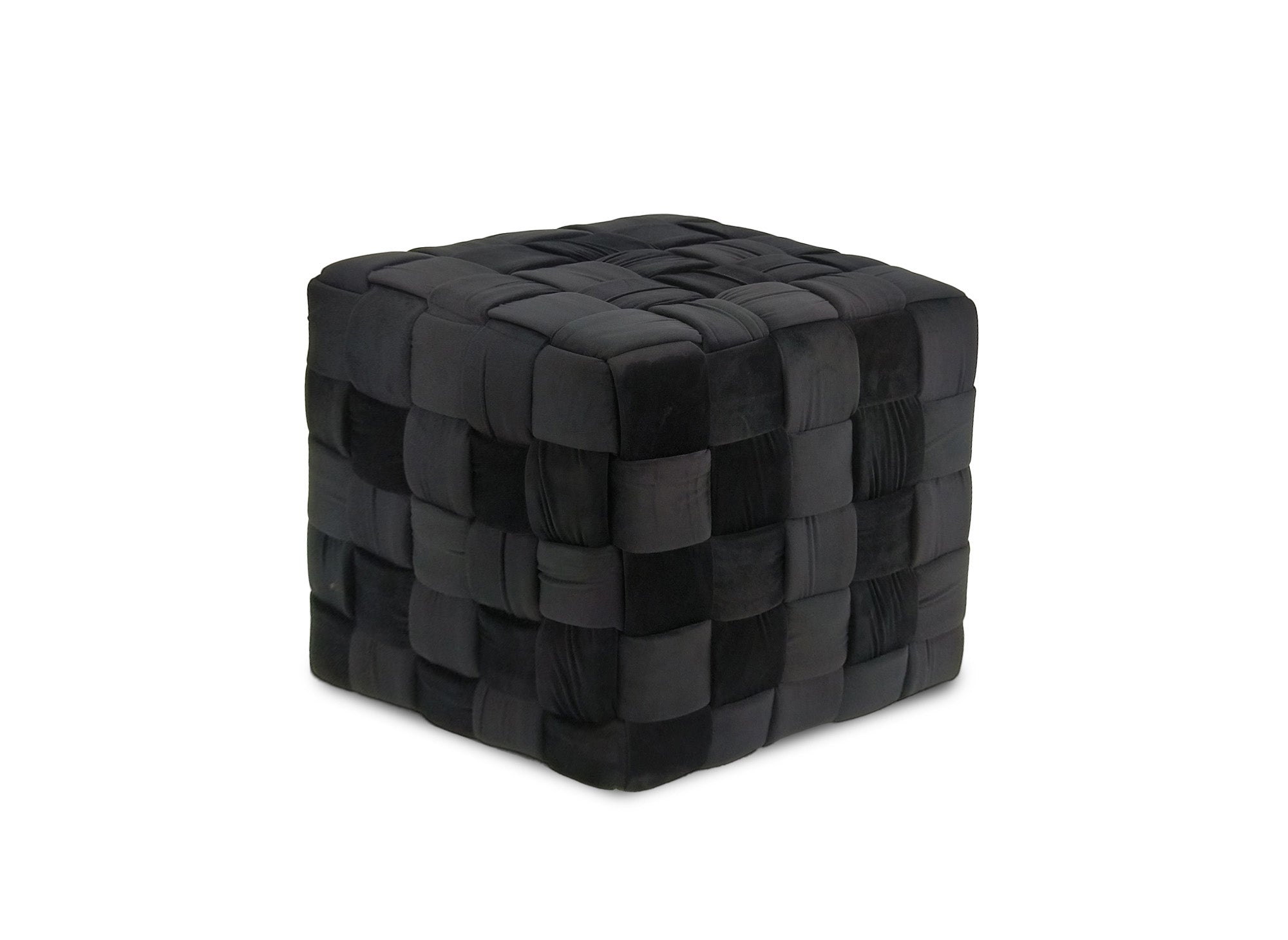 Quadratischer Pouf MALEK aus schwarzem gewebtem Samt