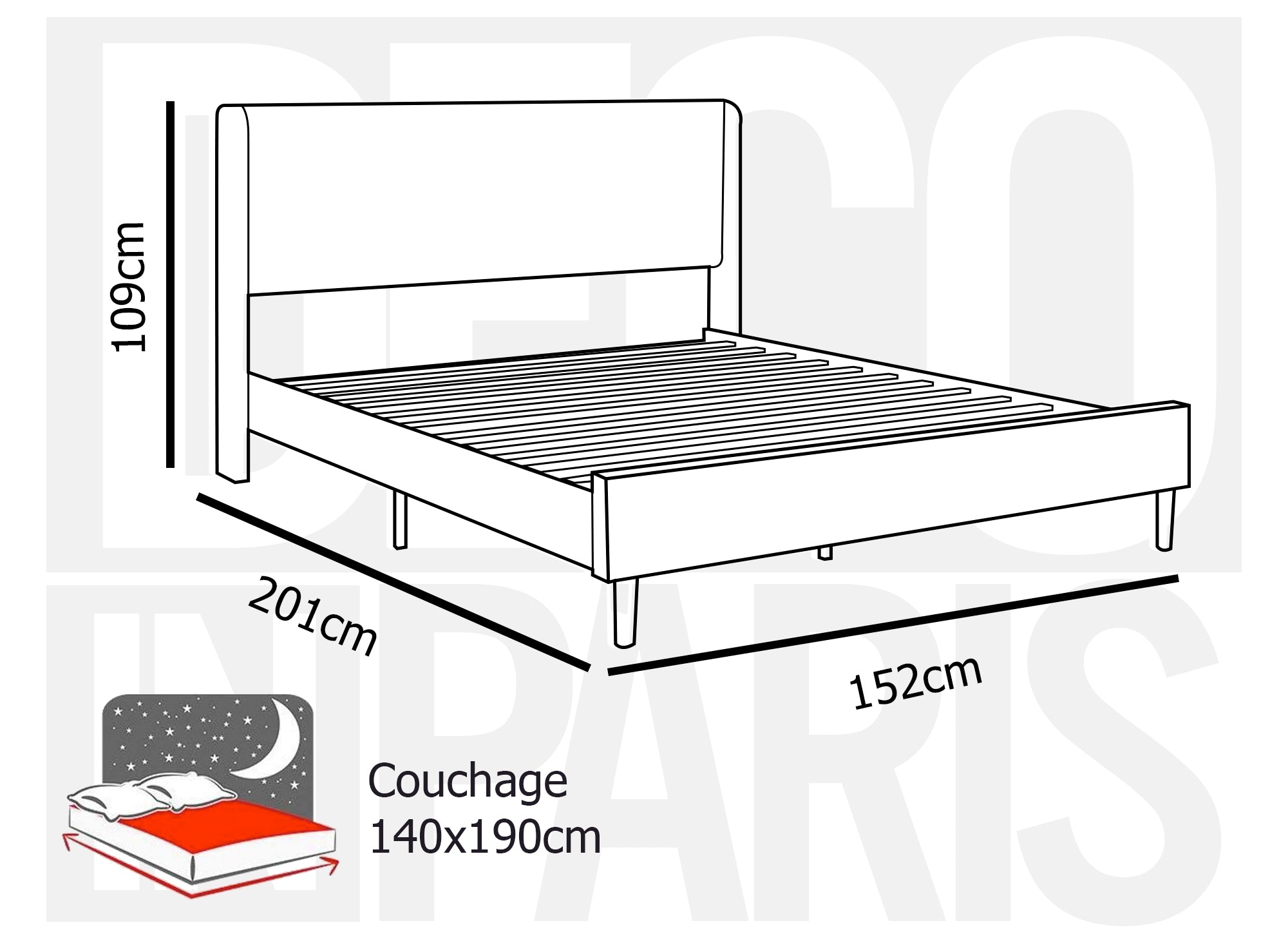 LEVY Doppelbett aus dickem Cord, dunkelgrau, 140 x 190 cm