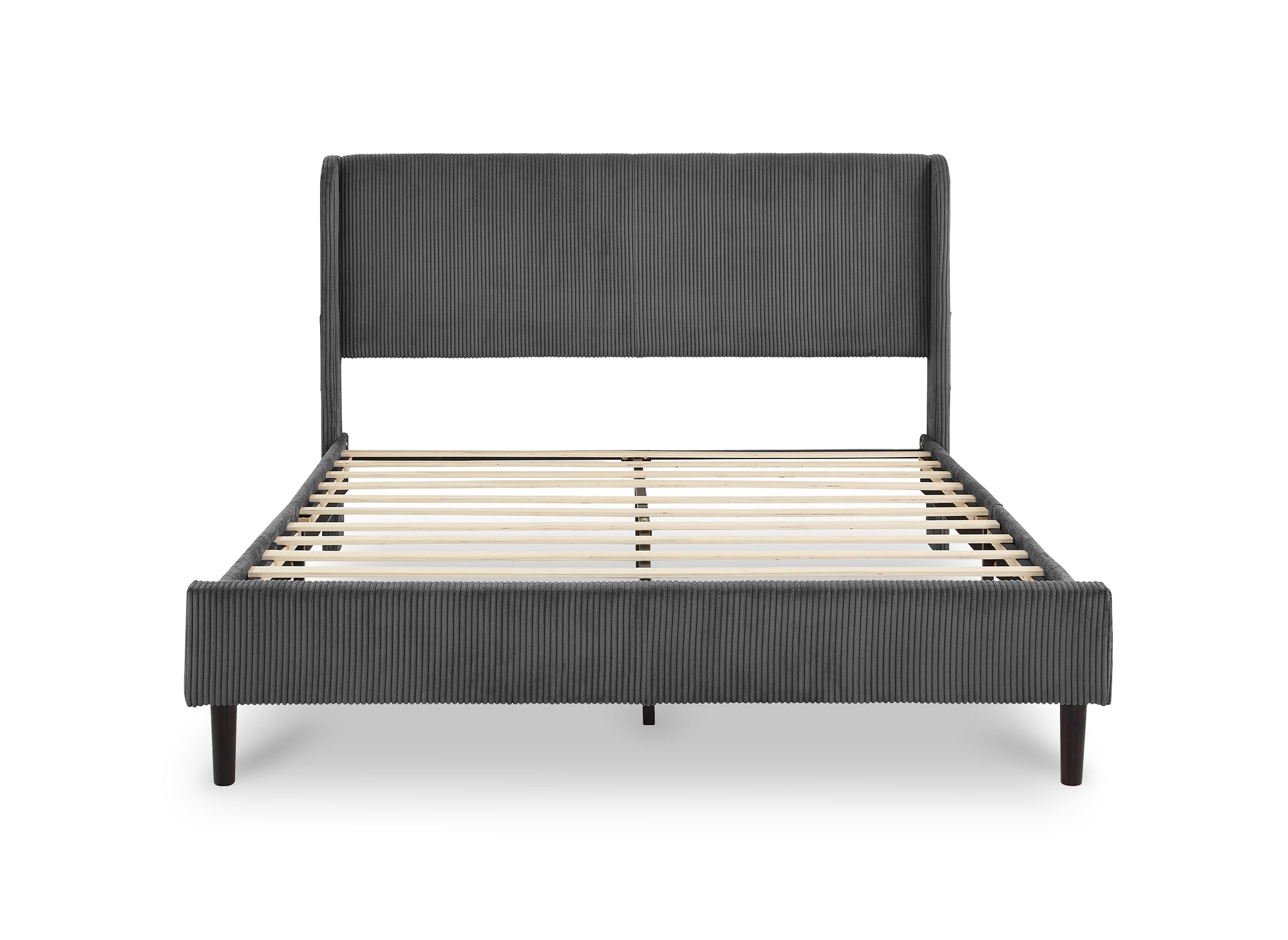 LEVY Doppelbett aus dickem Cord, dunkelgrau, 160 x 200 cm