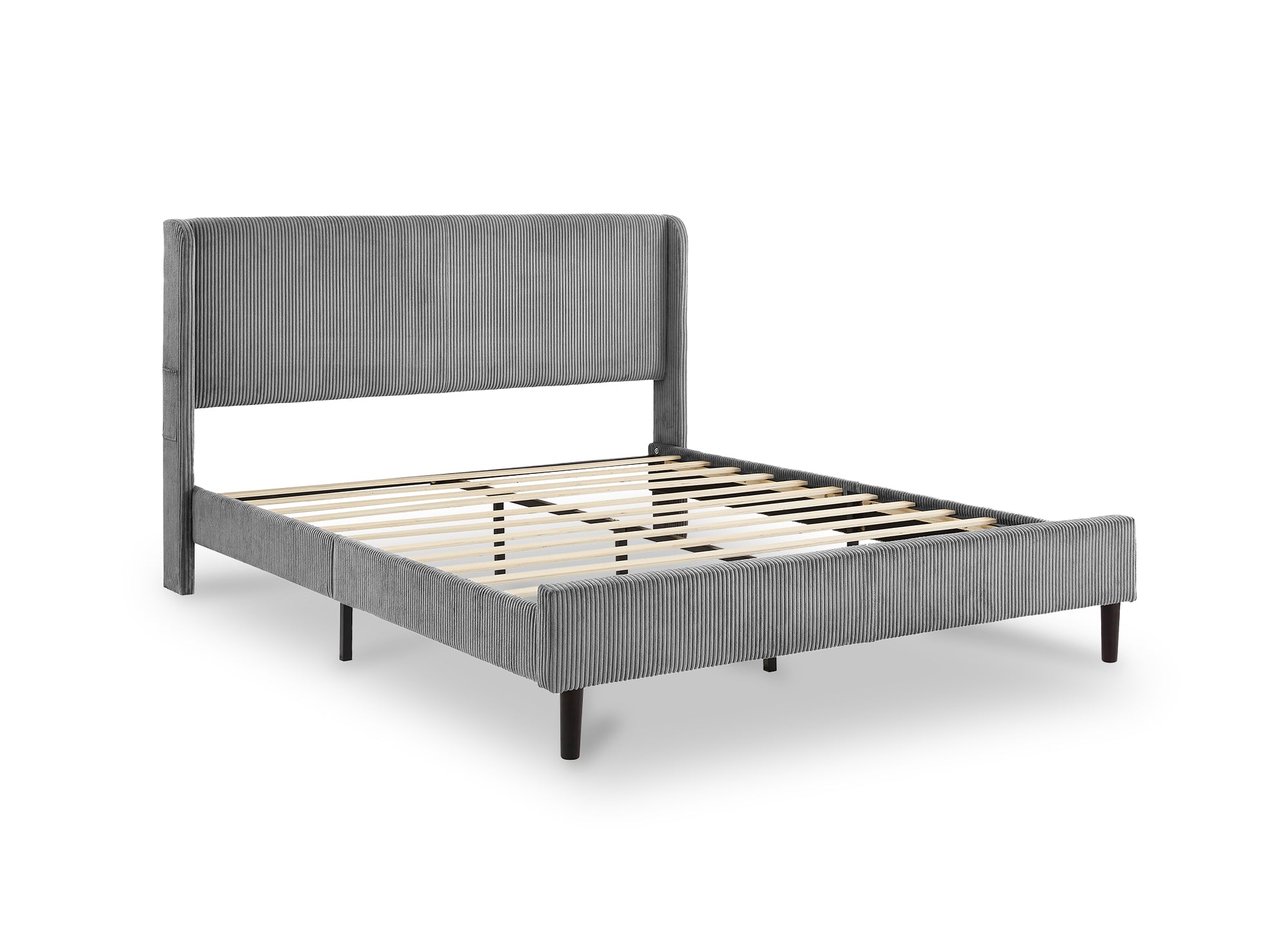 LEVY Doppelbett aus dickem Cord, hellgrau, 160 x 200 cm