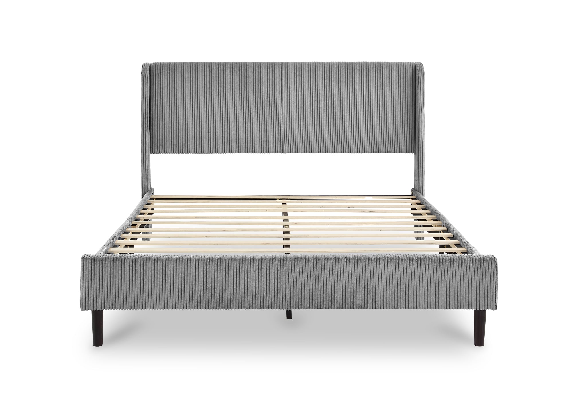 LEVY Doppelbett aus dickem Cord, hellgrau, 160 x 200 cm
