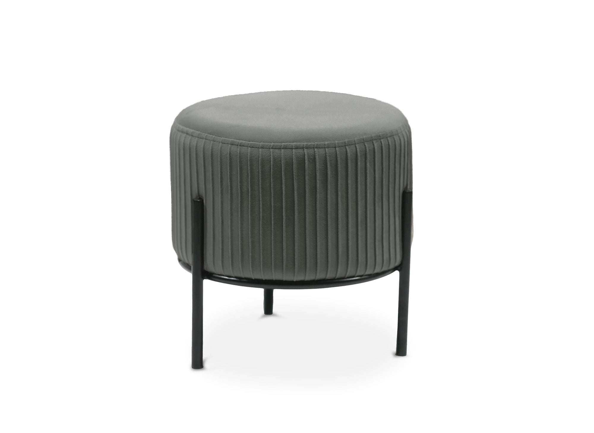 GALY Designer-Pouf aus grauem Samt mit schwarzen Metallbeinen