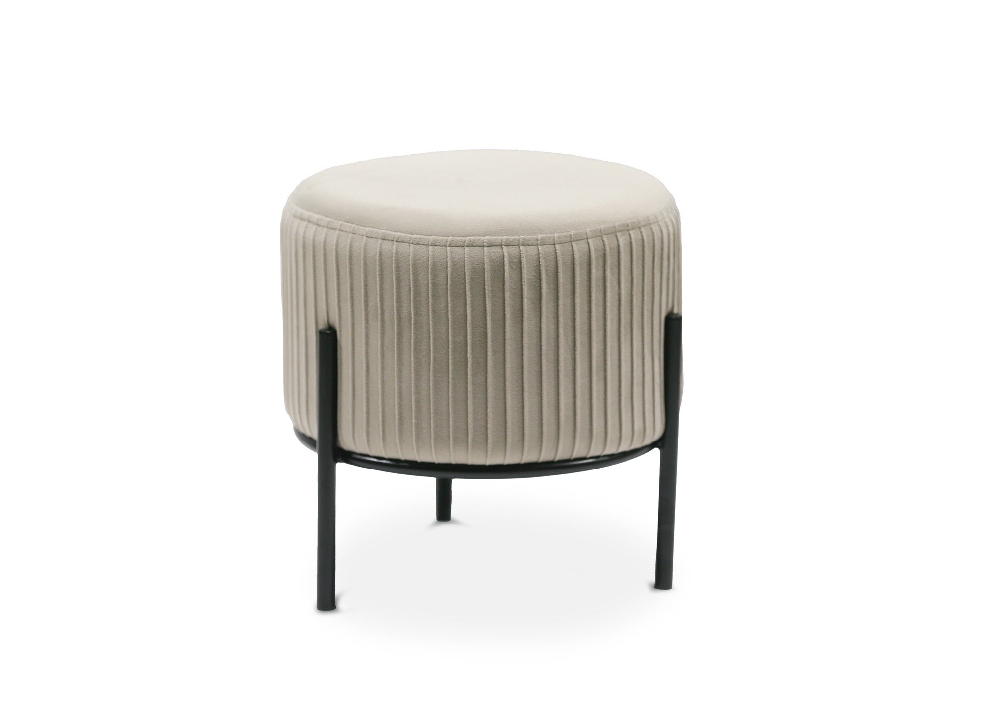 GALY Designer-Pouf aus taupefarbenem Samt mit schwarzen Metallbeinen