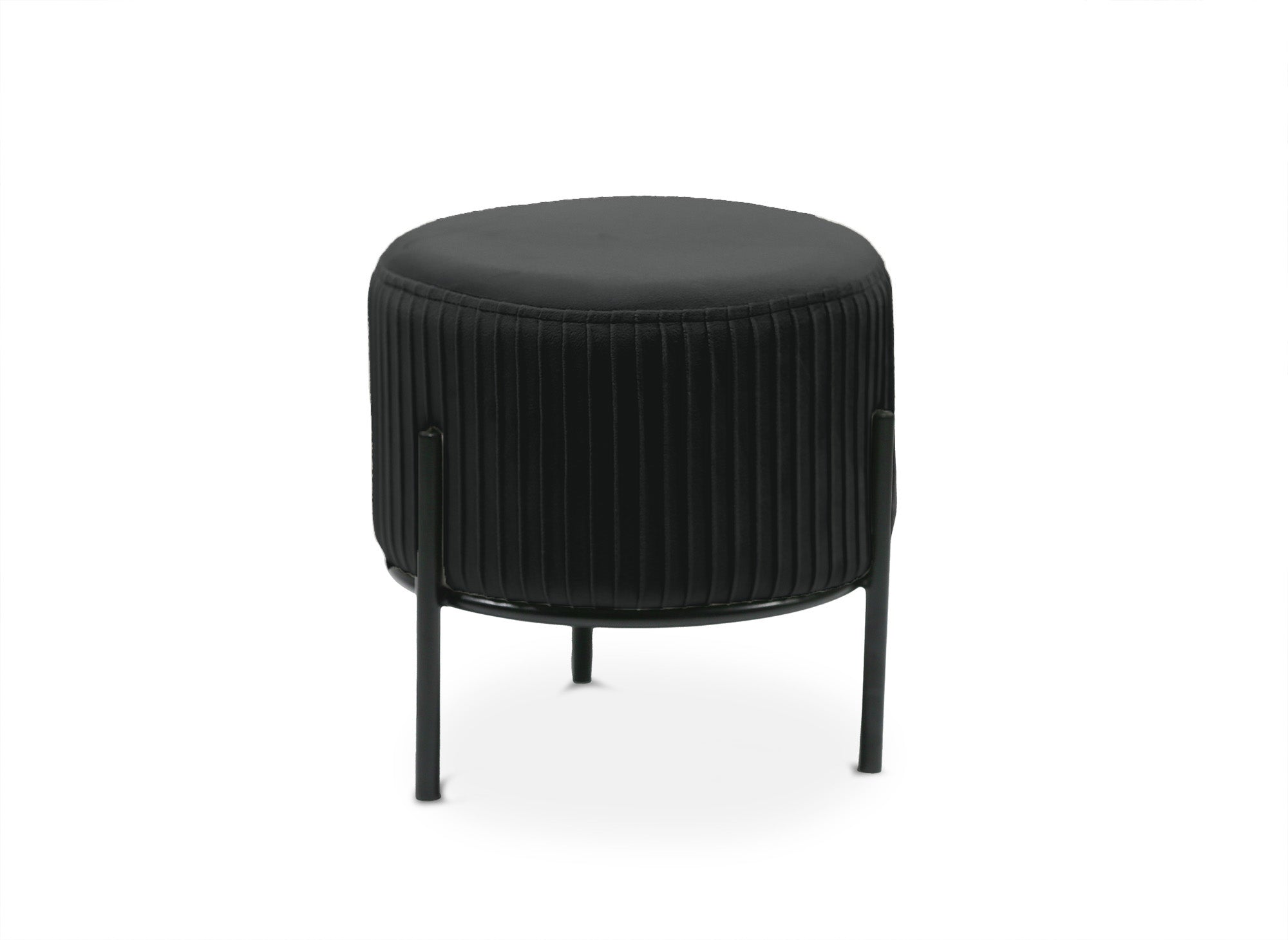 GALY Designer-Pouf aus schwarzem Samt mit schwarzen Metallbeinen
