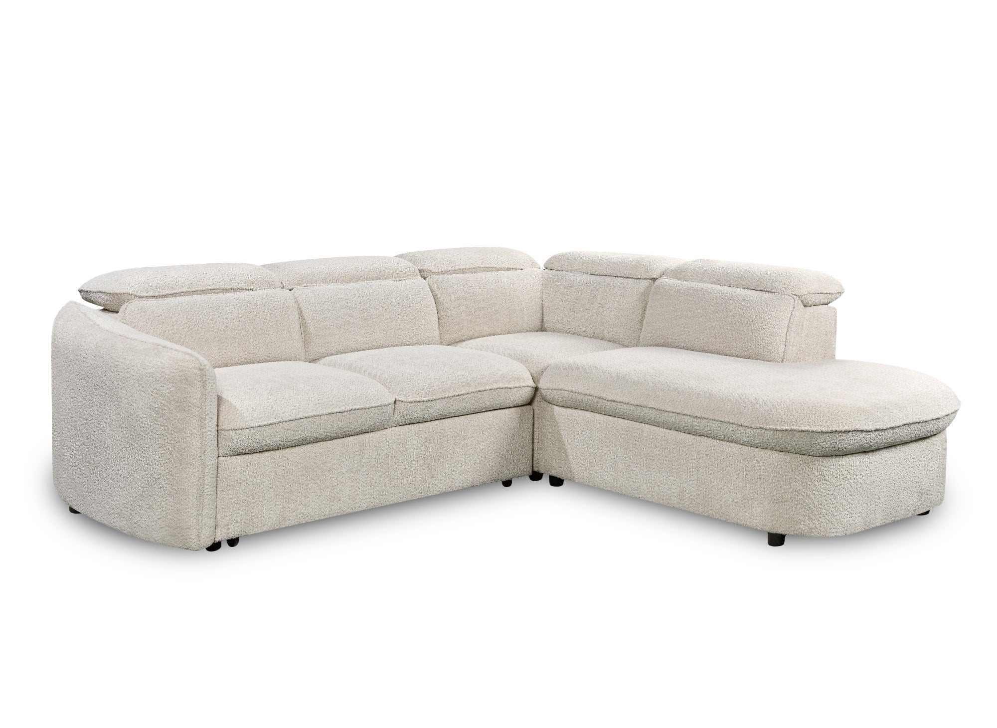 BAYA umwandelbares Ecksofa mit Aufbewahrungsbox aus ecrufarbenem Bouclé-Stoff - rechter Winkel