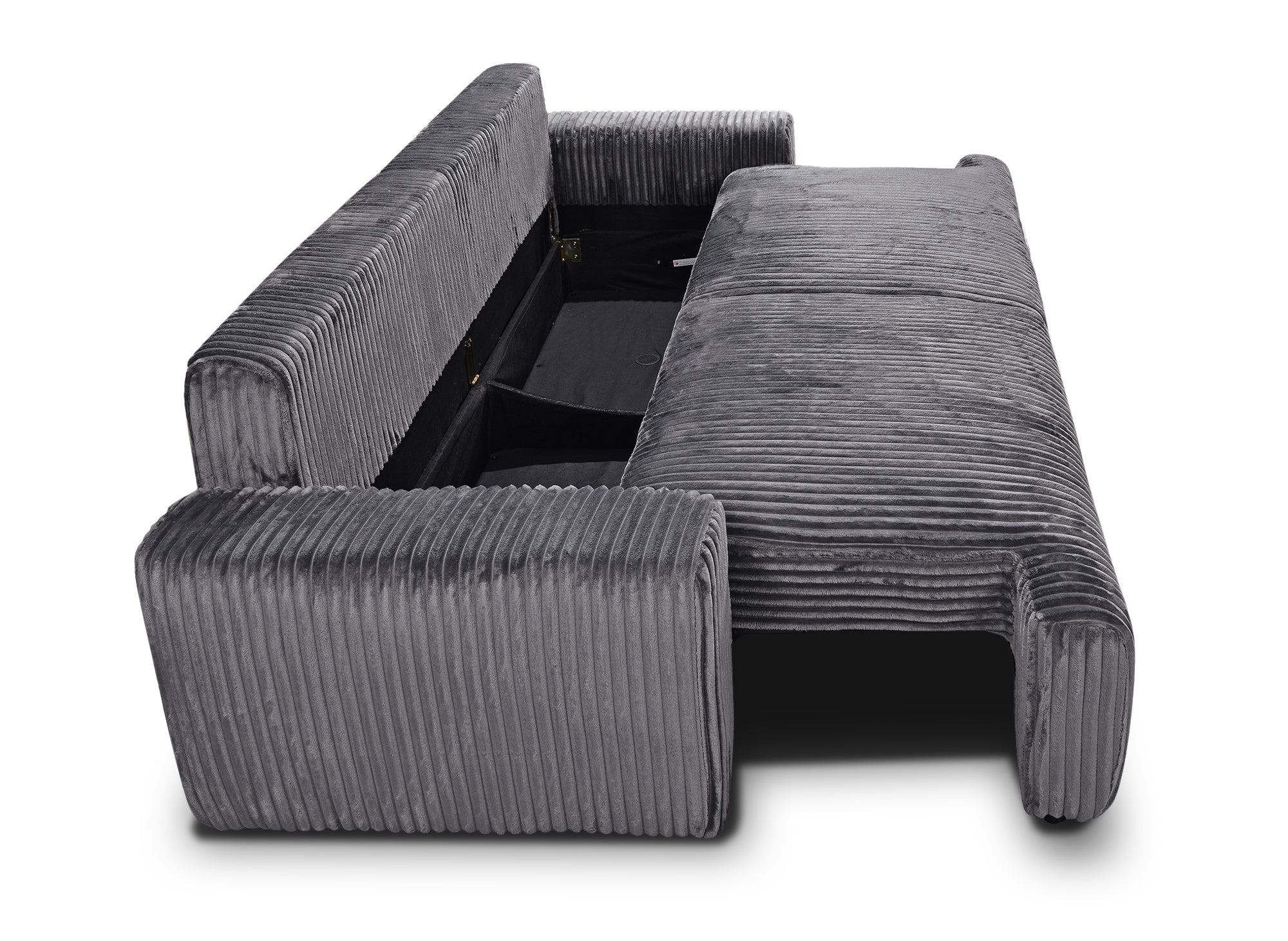 MILO, graues, dickes Cord-Sofa mit Stauraum