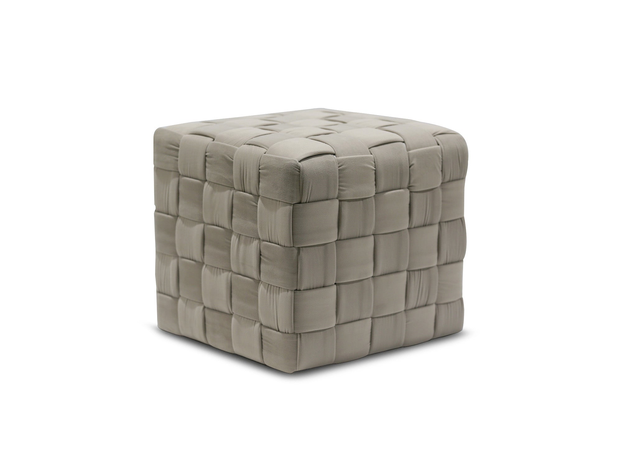 Quadratischer Pouf MALEK aus geflochtenem Taupe-Samt