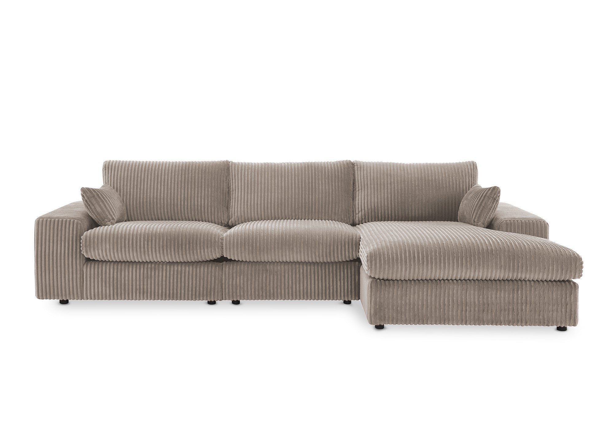 Wendbares Ecksofa SIRINA aus weichem, taupefarbenem Rippenstoff