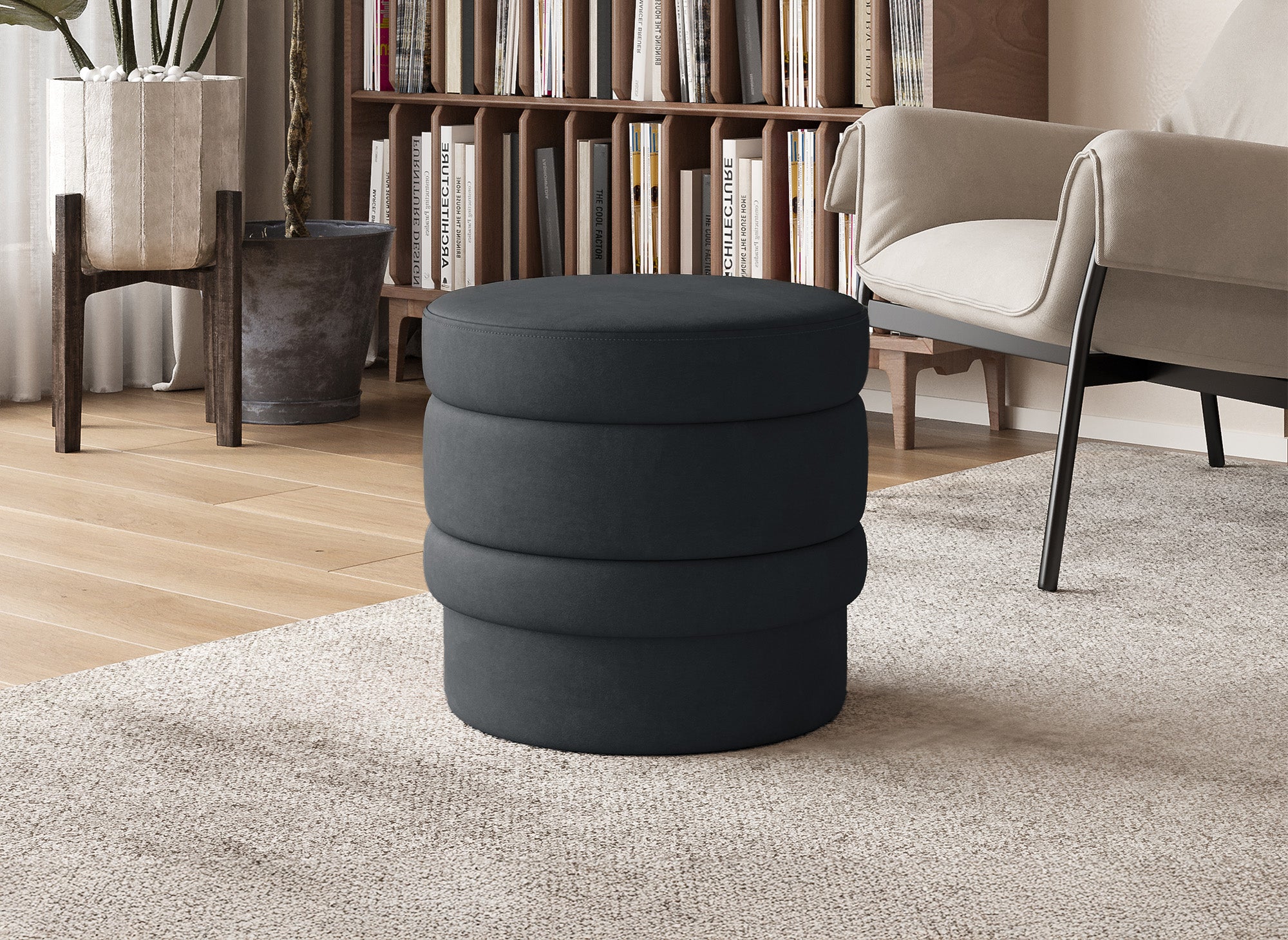 VELVET schwarzer Designer-Sitzpuff aus Samt