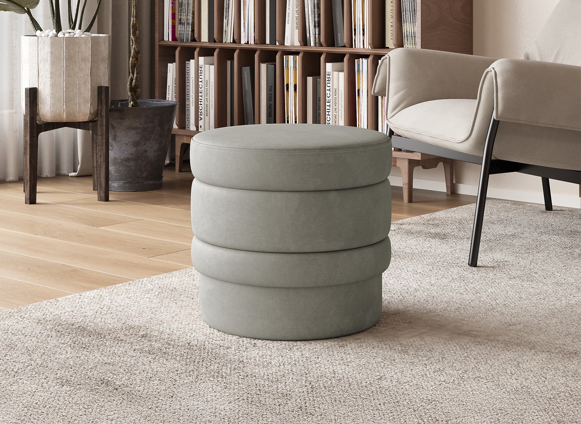 VELVET Designer-Pouf aus grauem Samt