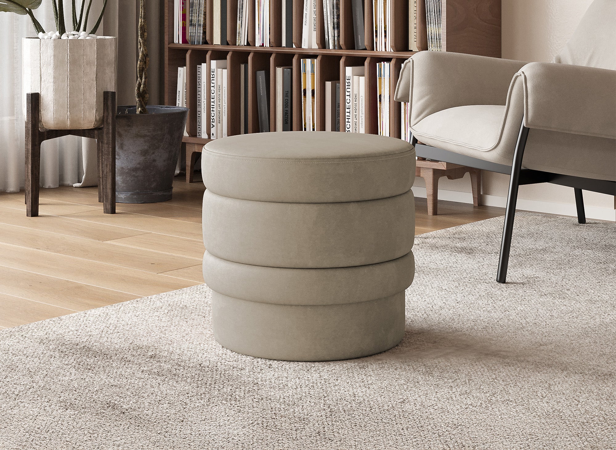 VELVET Designer-Hocker aus taupefarbenem Samt
