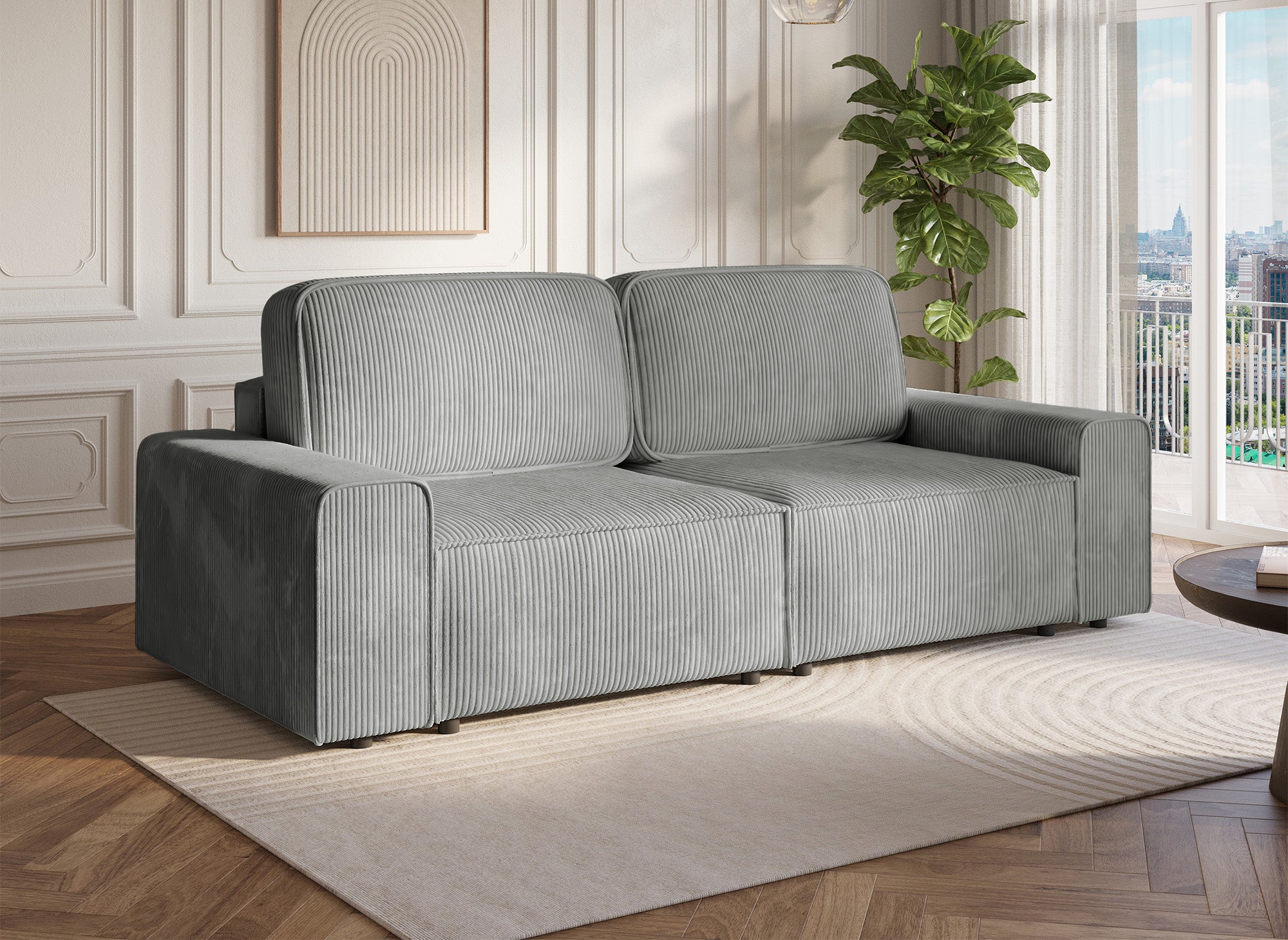 DONA 3-Sitzer-Schlafsofa mit Stauraum aus dickem grauem Cord