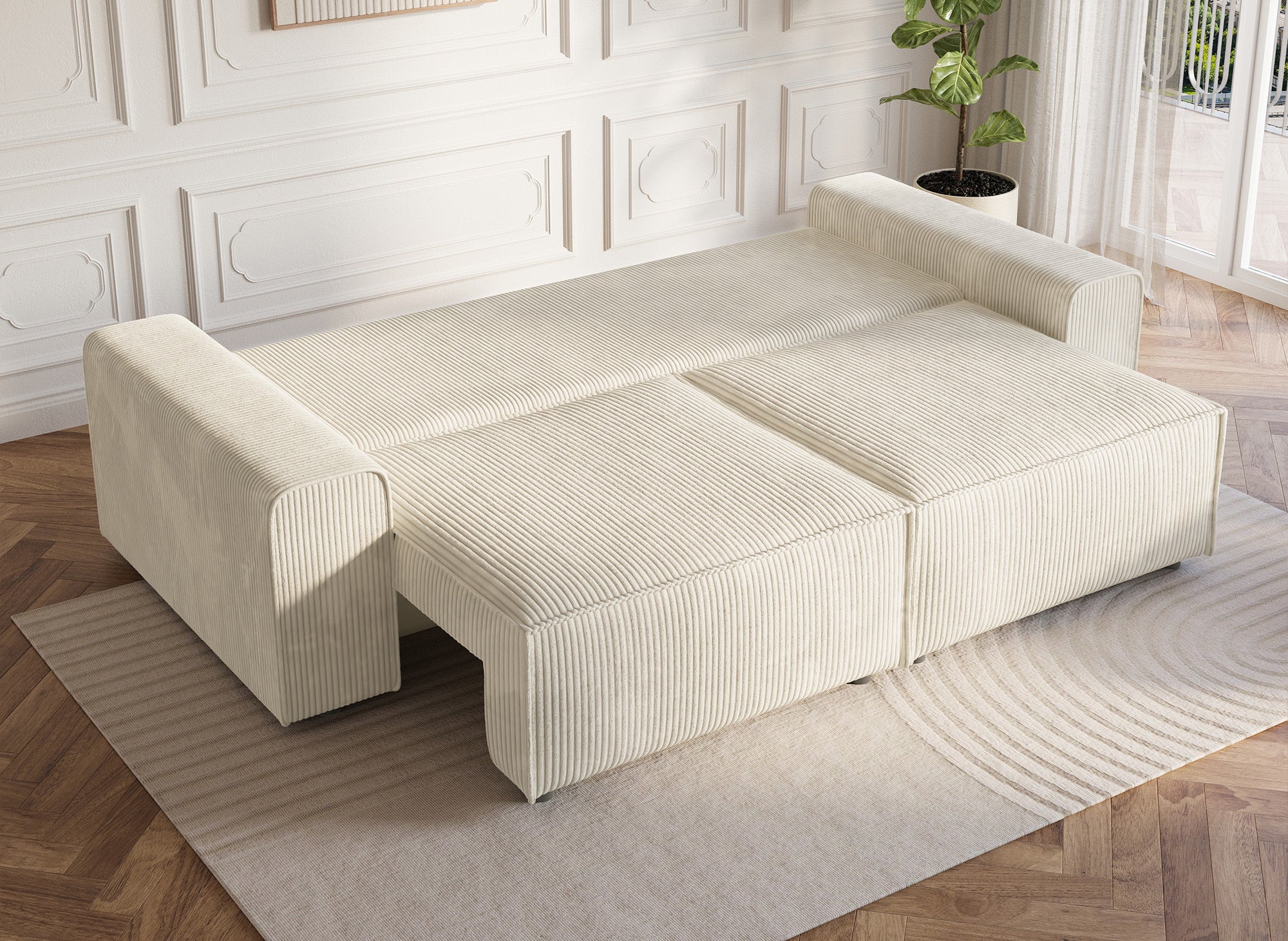 DONA 3-Sitzer-Schlafsofa mit Stauraum aus dickem, beigem Cord