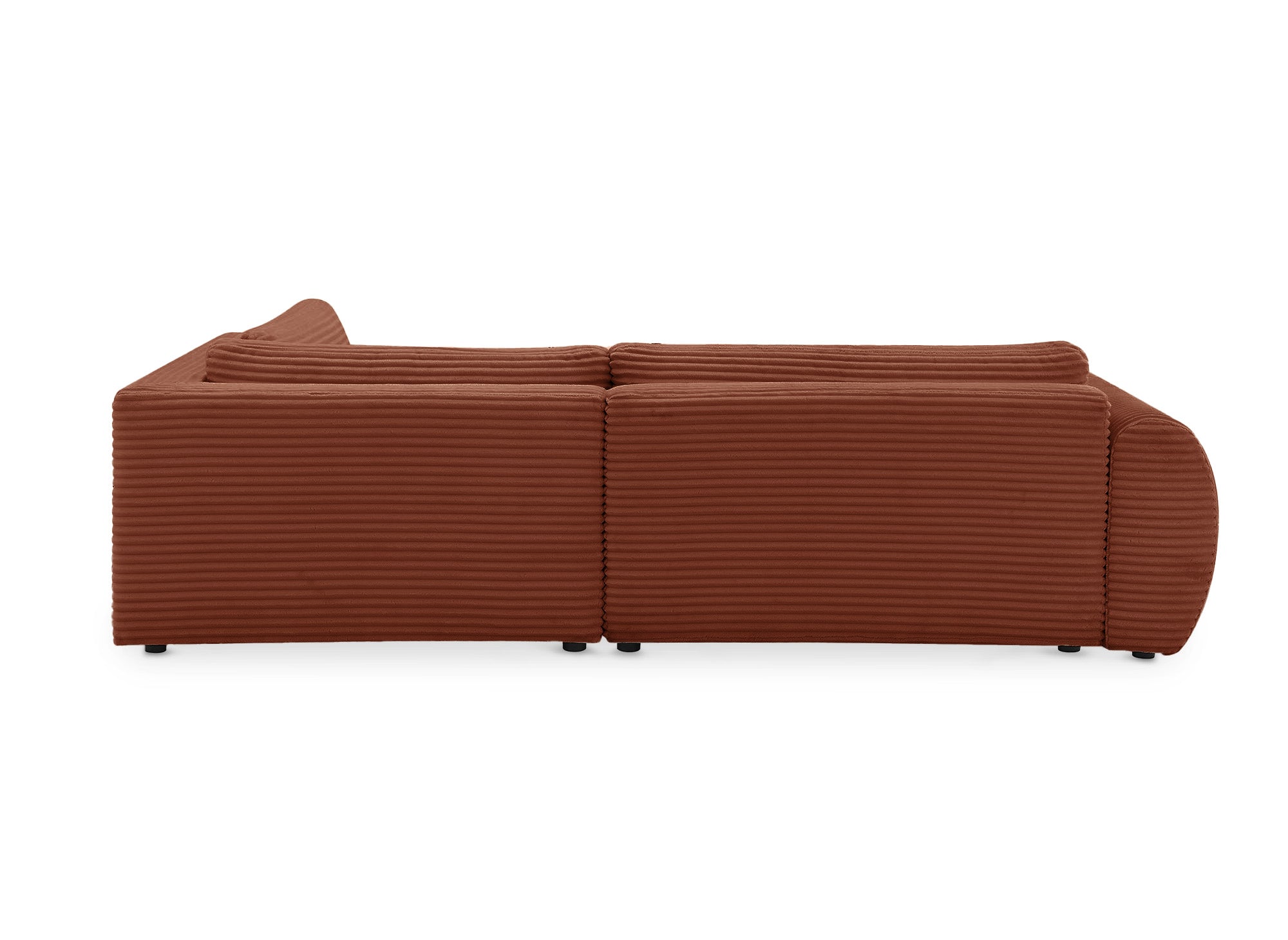 TILDA Terrakotta geripptes Ecksofa mit Schlaffunktion, Chaiselongue und Stauraum – rechter Winkel