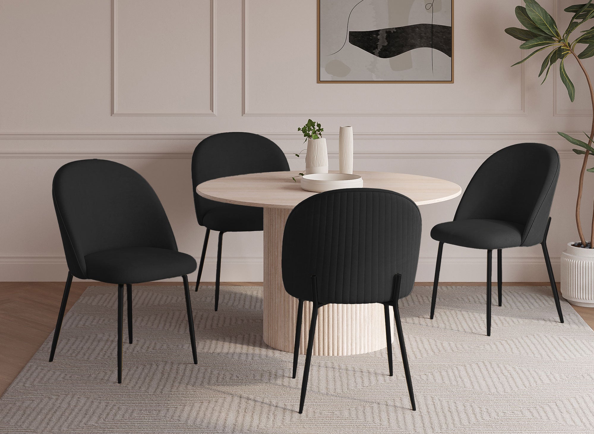 2er-Set Designerstühle aus schwarzem Samt mit schwarzen Beinen ARABEL