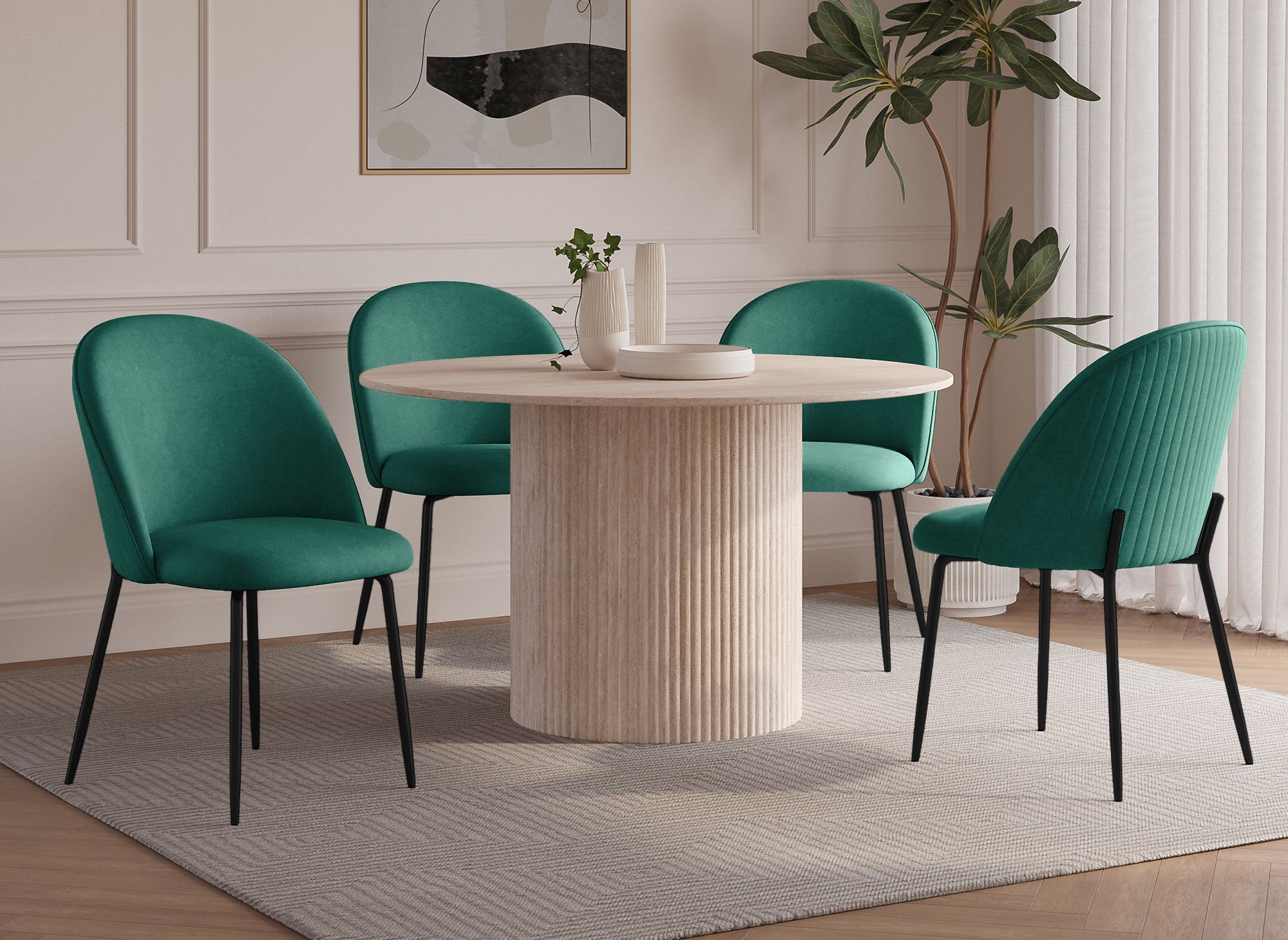 2er-Set Designerstühle aus grünem Samt mit schwarzen Beinen ARABEL
