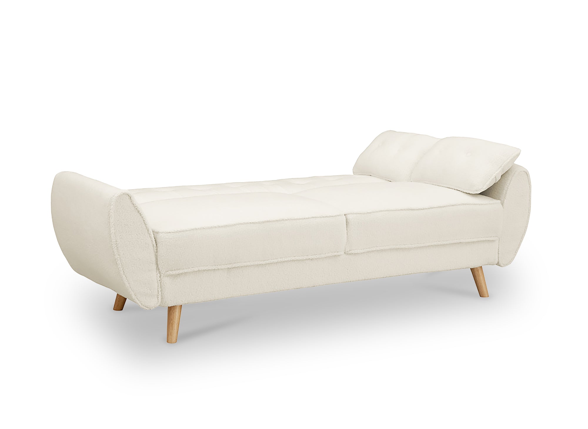 PANAMA Schlafsofa aus ecru-weißem Bouclé-Stoff mit Holzbeinen