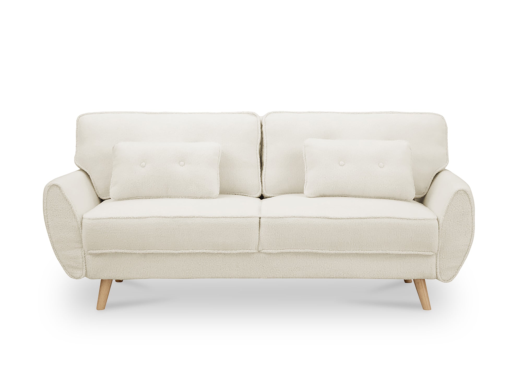 PANAMA Schlafsofa aus ecru-weißem Bouclé-Stoff mit Holzbeinen