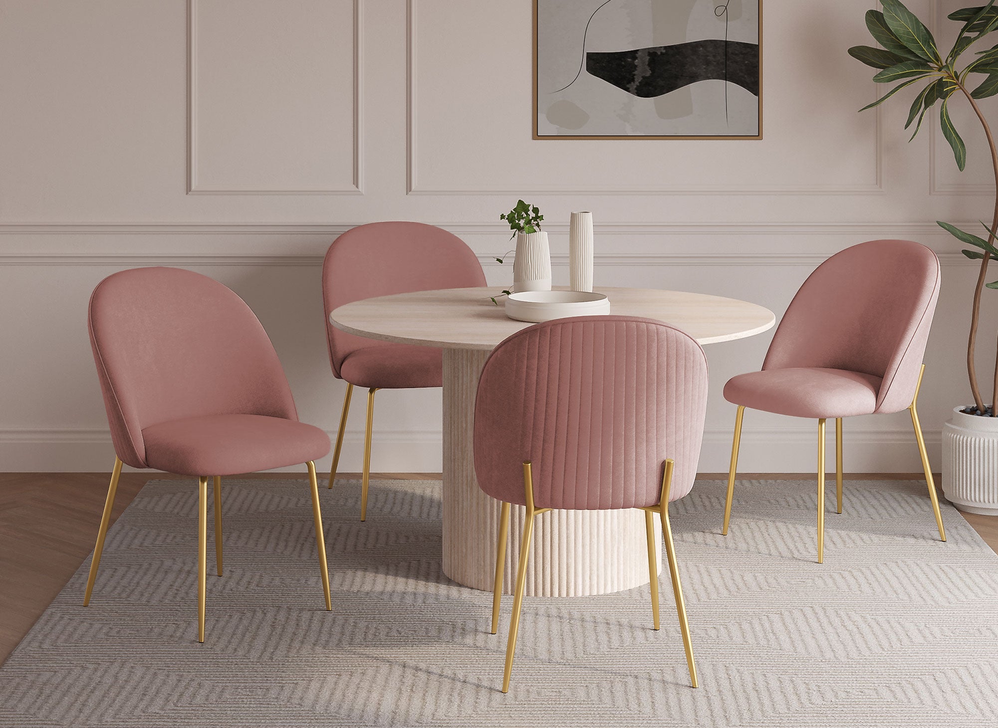 2er-Set Designerstühle aus rosa Samt ARABEL