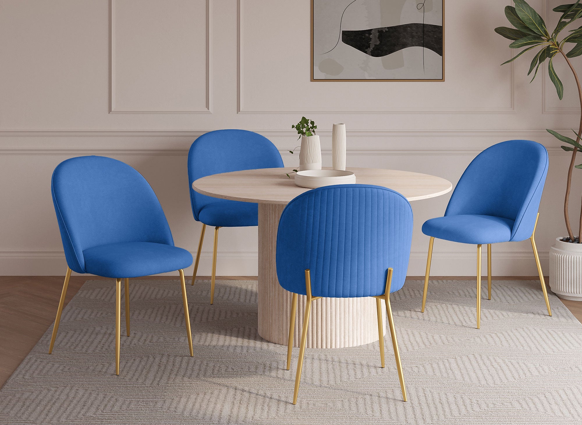 2er-Set Designerstühle aus blauem Samt ARABEL