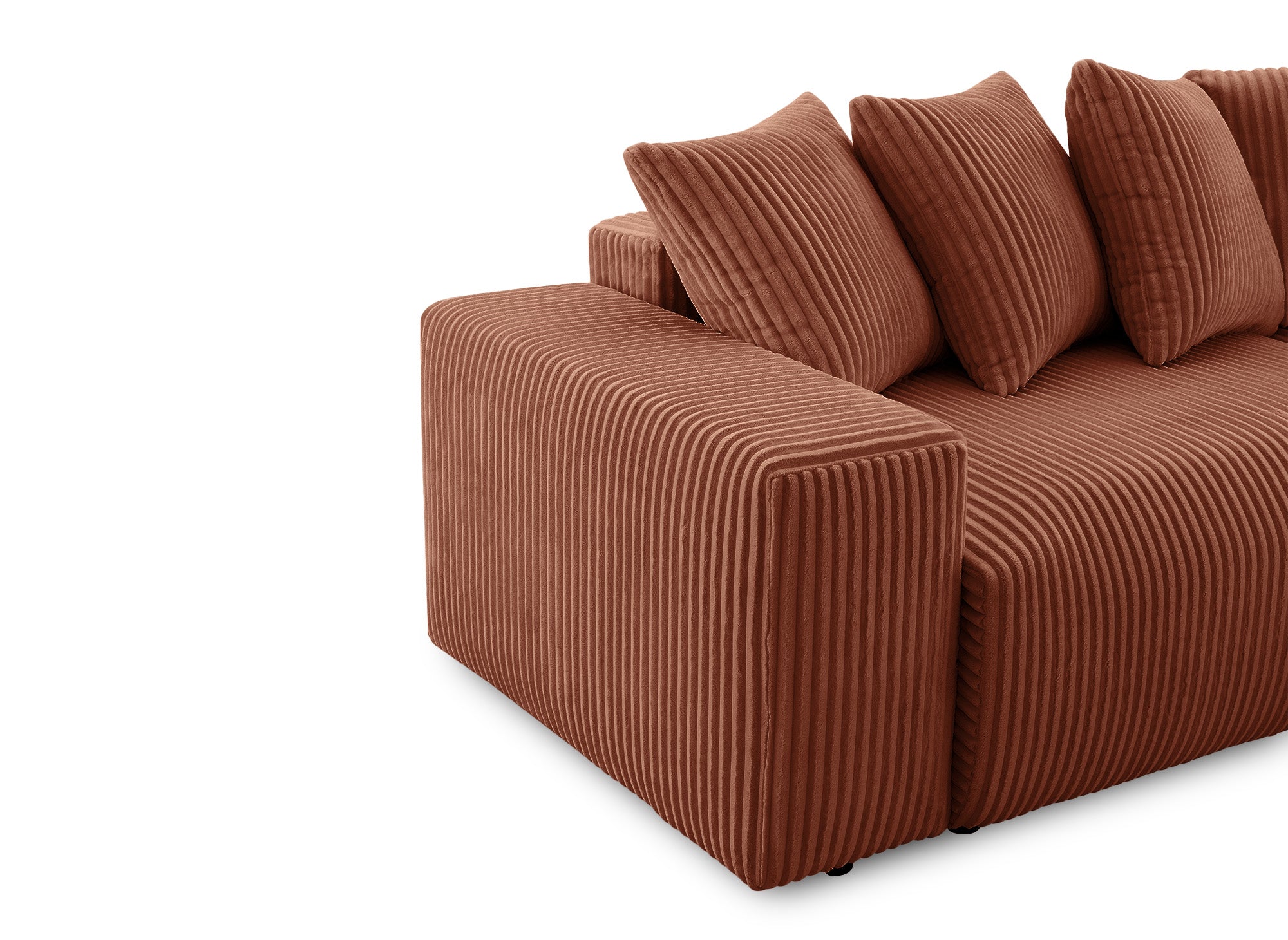 NOELIA, wendbares Eckschlafsofa mit Stauraum aus dickem Terrakotta-Cord