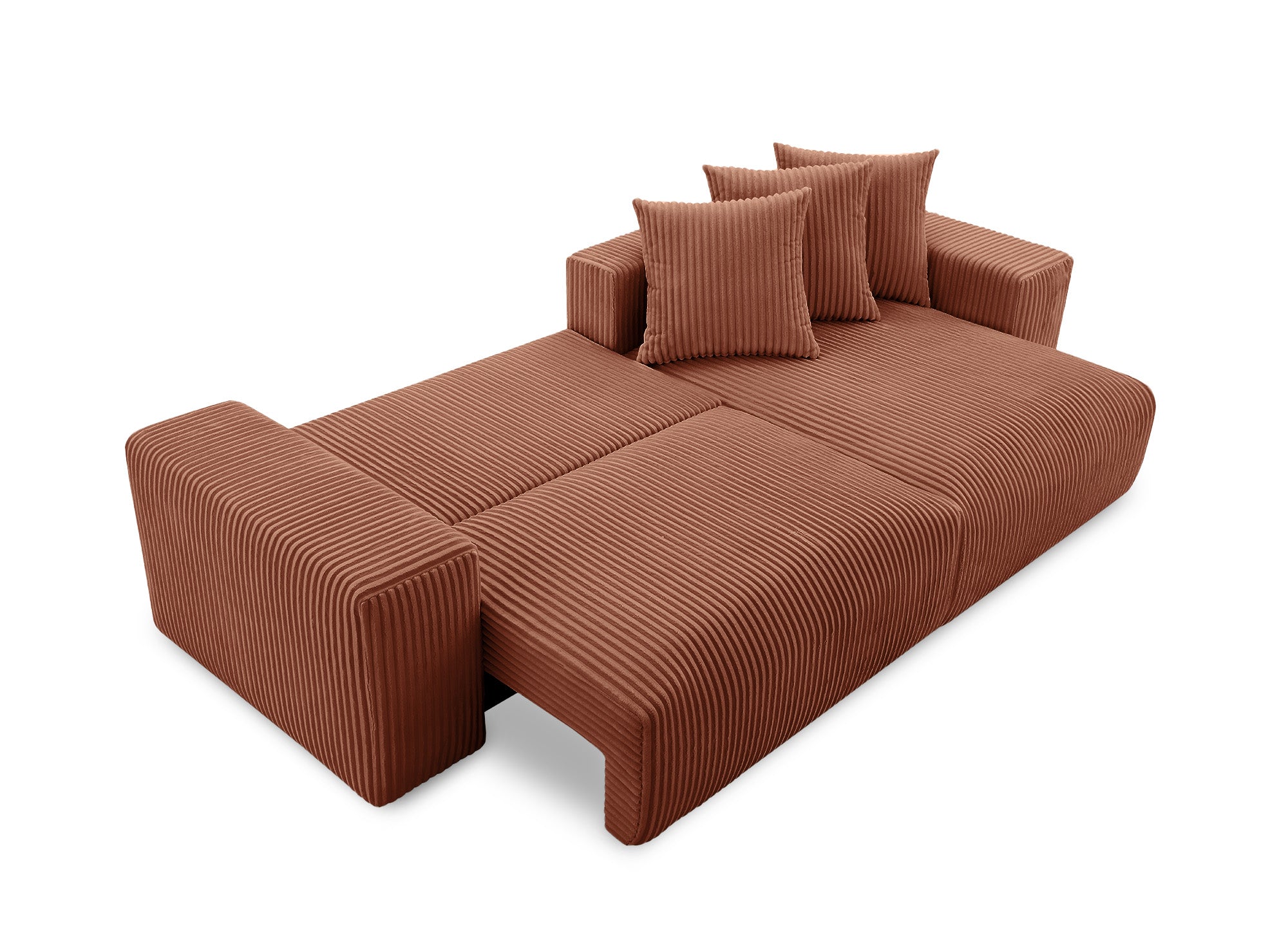 NOELIA, wendbares Eckschlafsofa mit Stauraum aus dickem Terrakotta-Cord