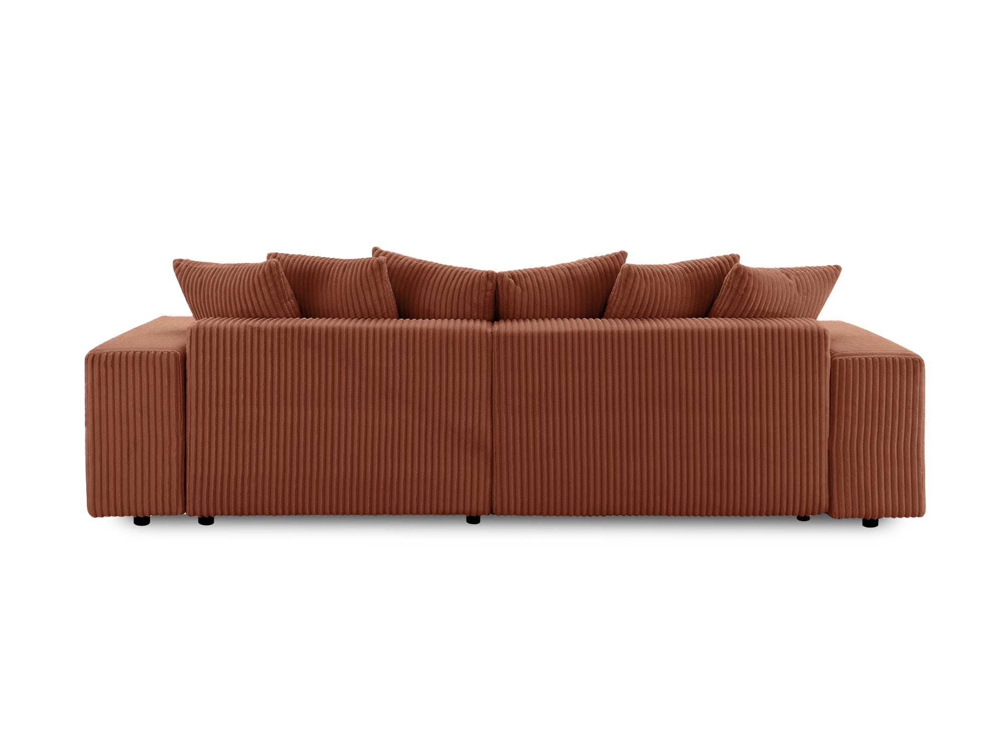 NOELIA, wendbares Eckschlafsofa mit Stauraum aus dickem Terrakotta-Cord