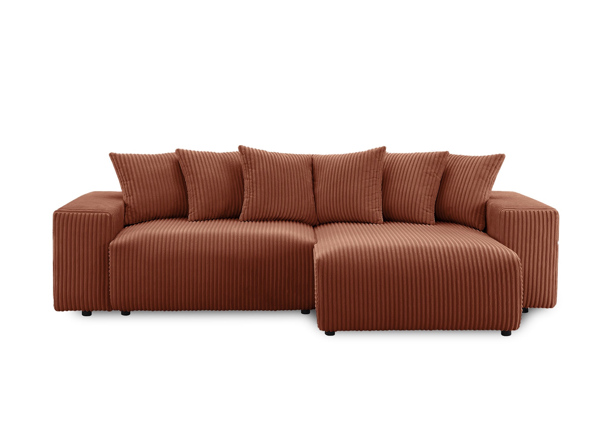 NOELIA, wendbares Eckschlafsofa mit Stauraum aus dickem Terrakotta-Cord