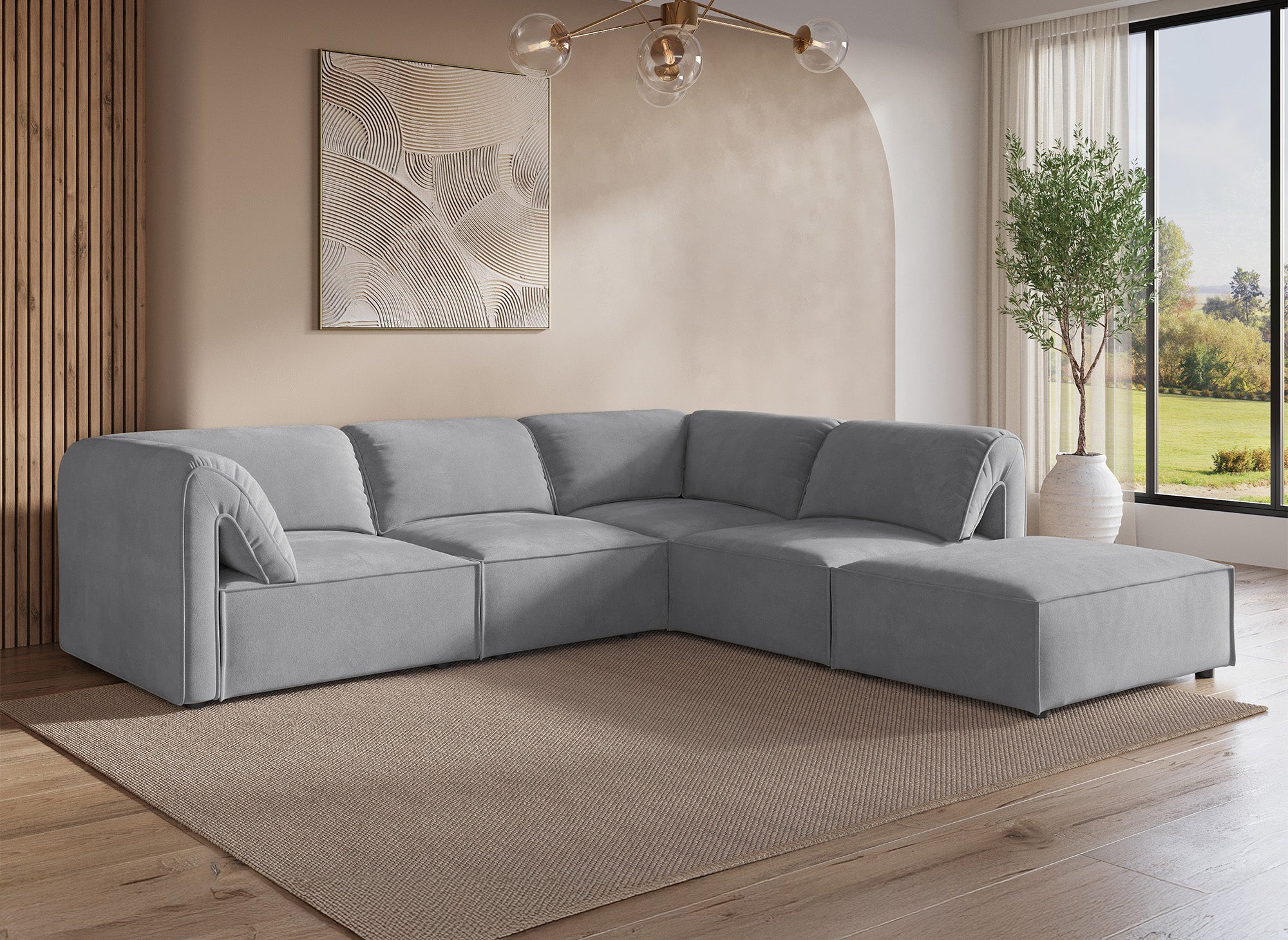 Modulares Ecksofa HARINA aus grauem Samt