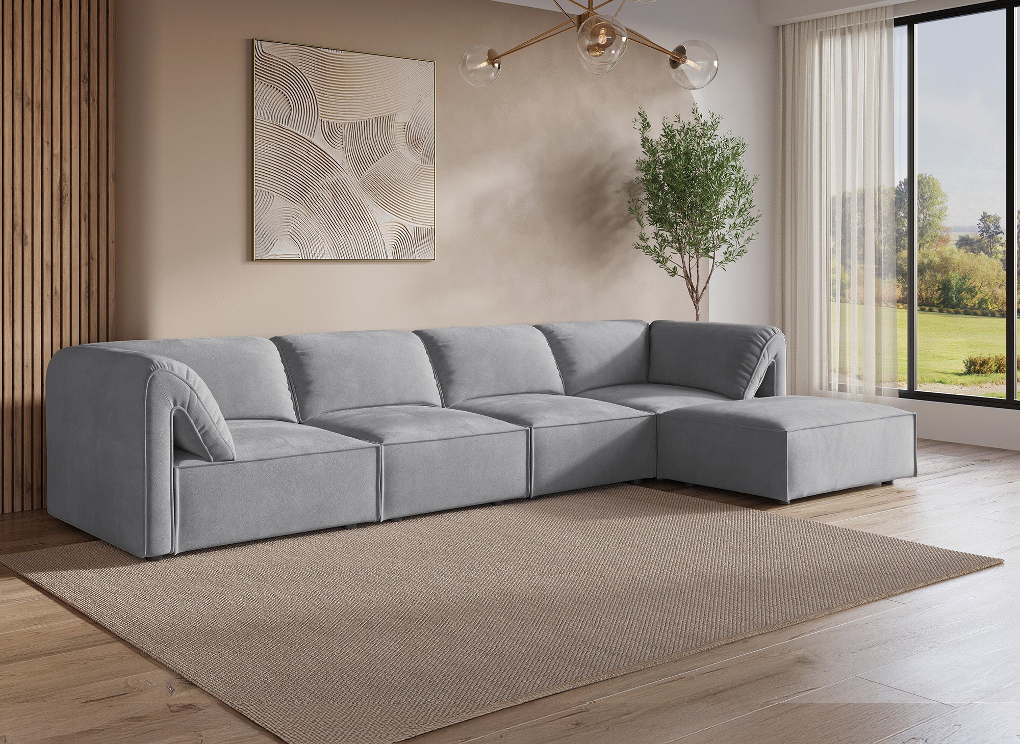 Modulares Ecksofa HARINA aus grauem Samt