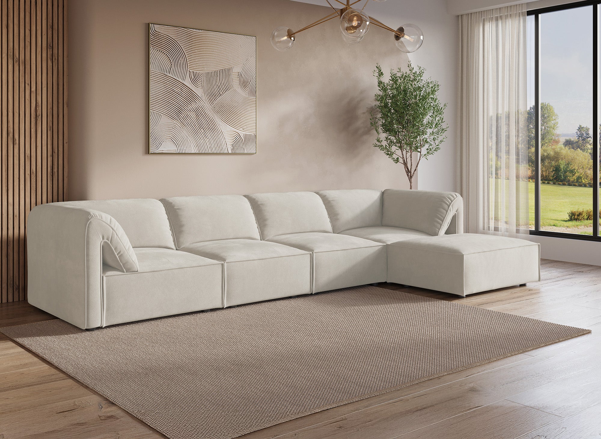 HARINA modulares Ecksofa aus beigefarbenem Samt