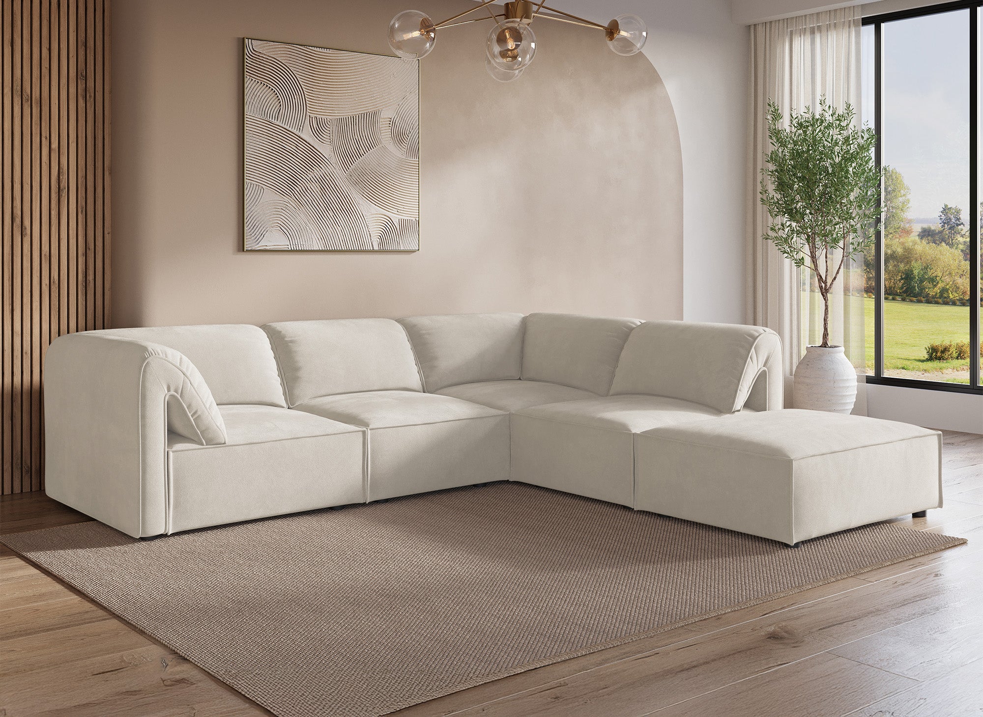 HARINA modulares Ecksofa aus beigefarbenem Samt
