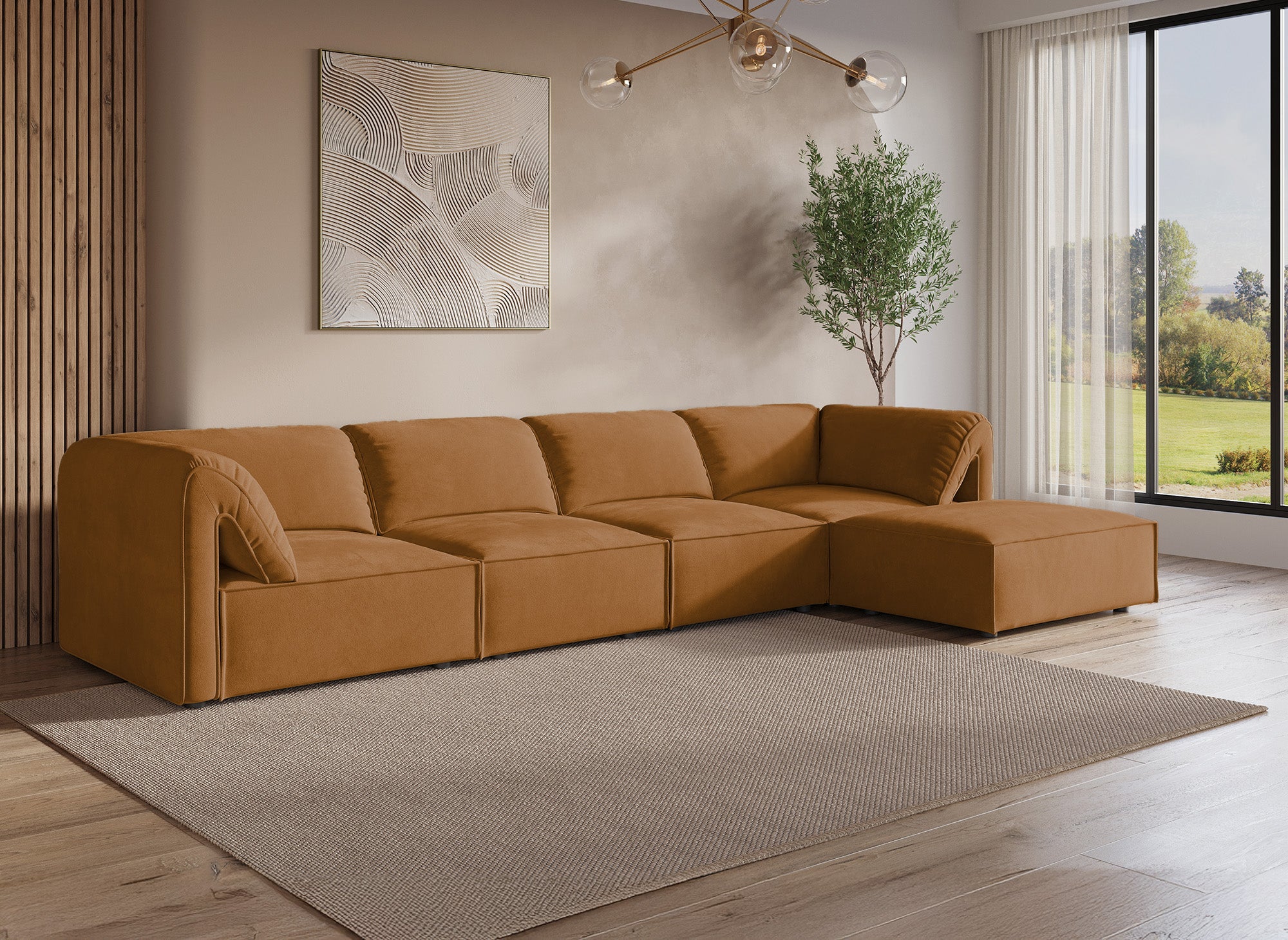 Modulares Ecksofa HARINA aus senffarbenem Samt