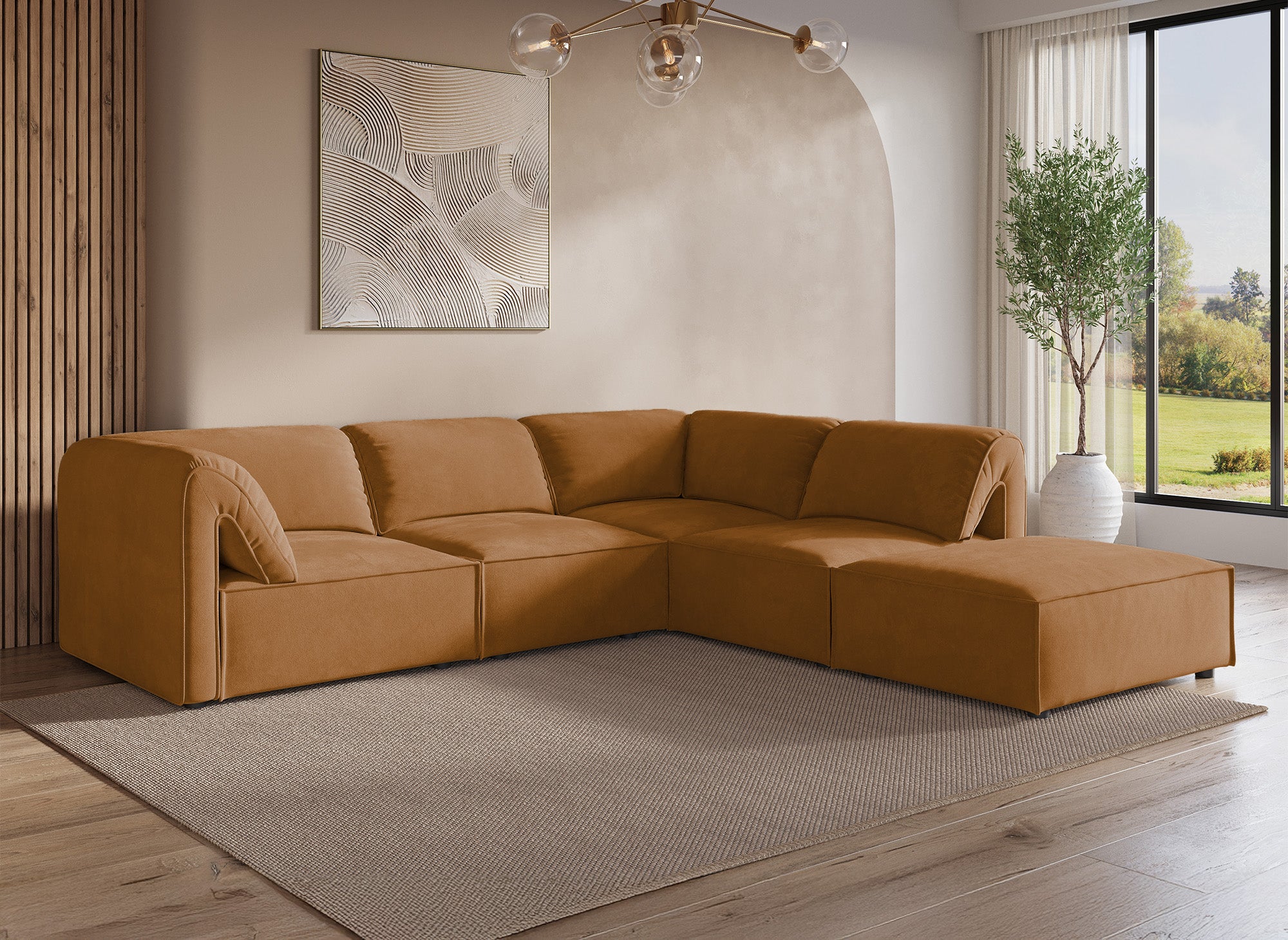 Modulares Ecksofa HARINA aus senffarbenem Samt