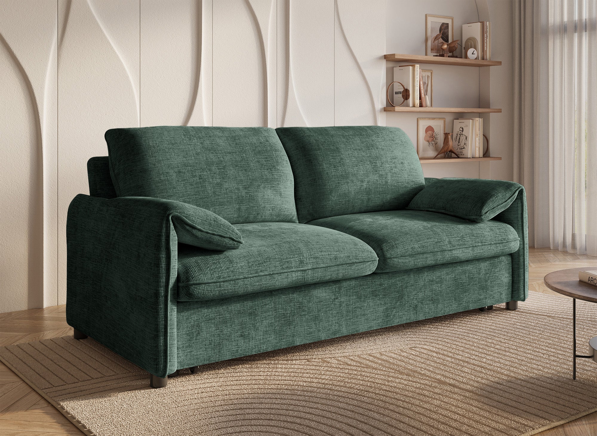 LAMAR 3-Sitzer-Sofa, gerade, aus grün meliertem Samt