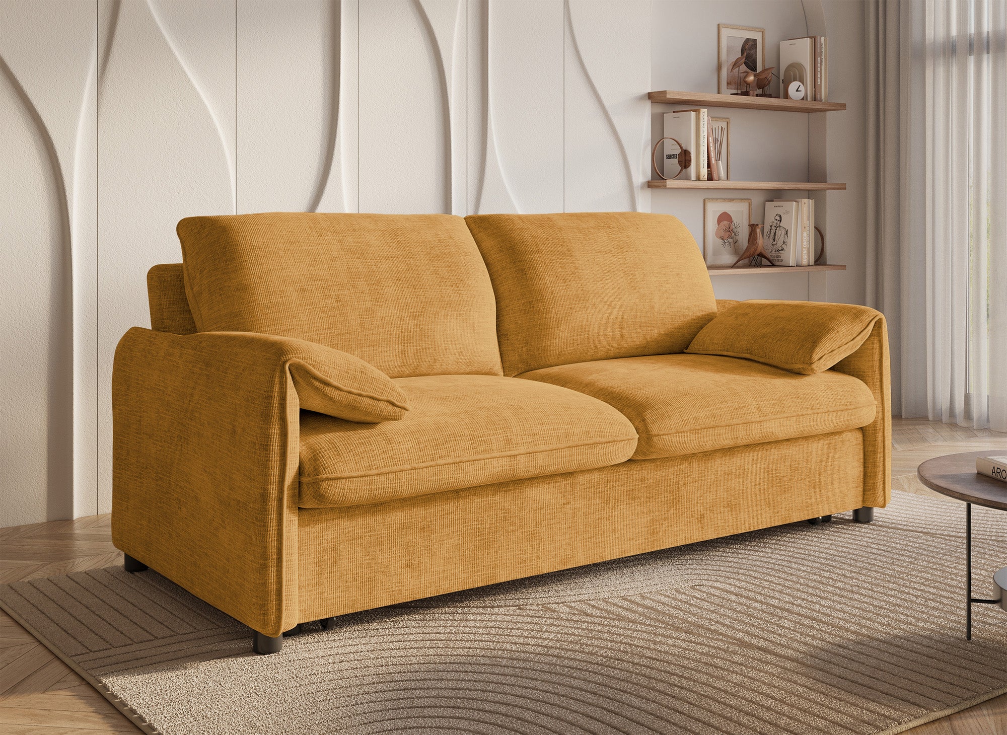 LAMAR 3-Sitzer-Sofa, gerade, aus gelb meliertem Samt