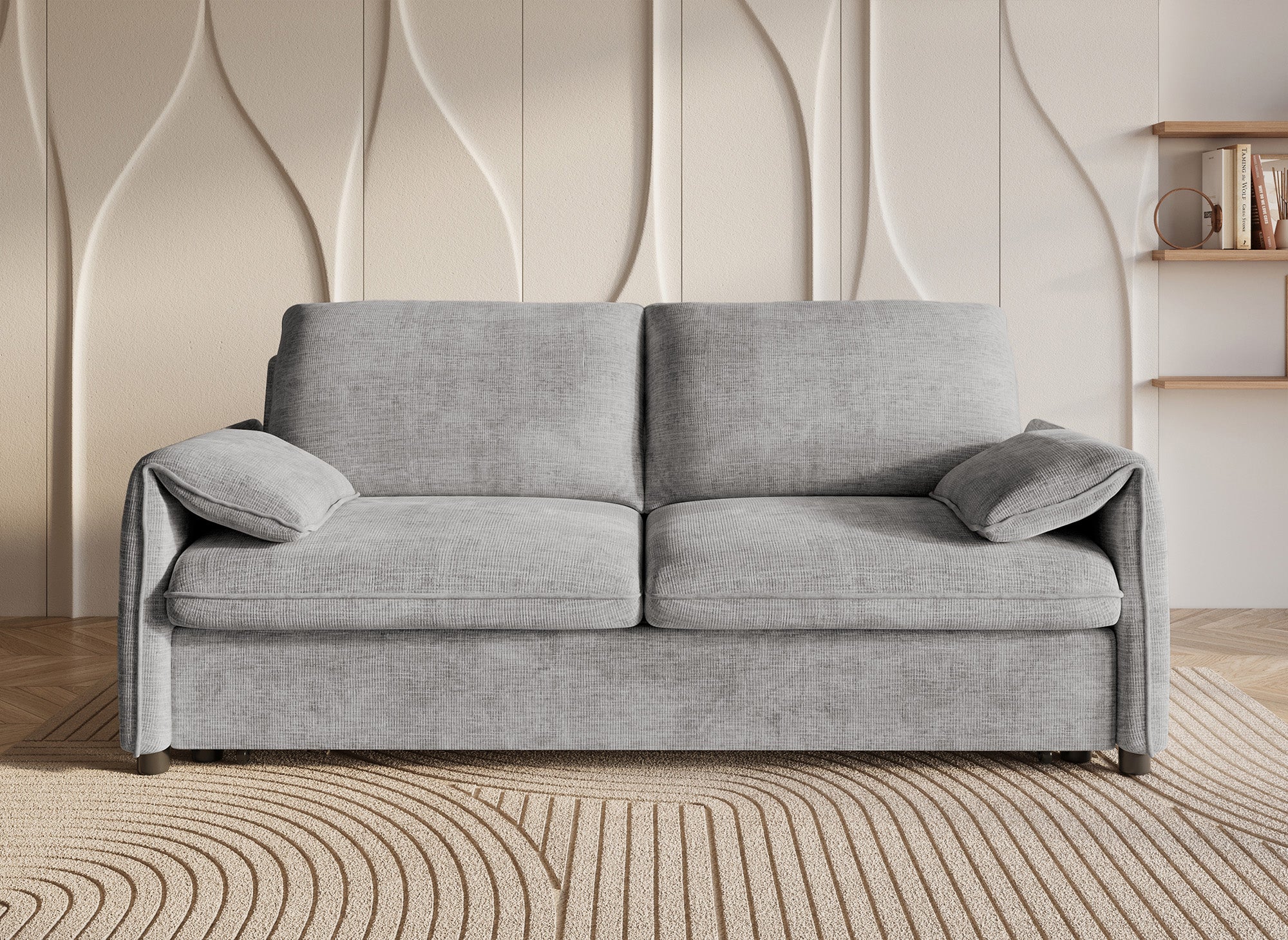 LAMAR 3-Sitzer-Sofa, gerade, aus grau meliertem Samt