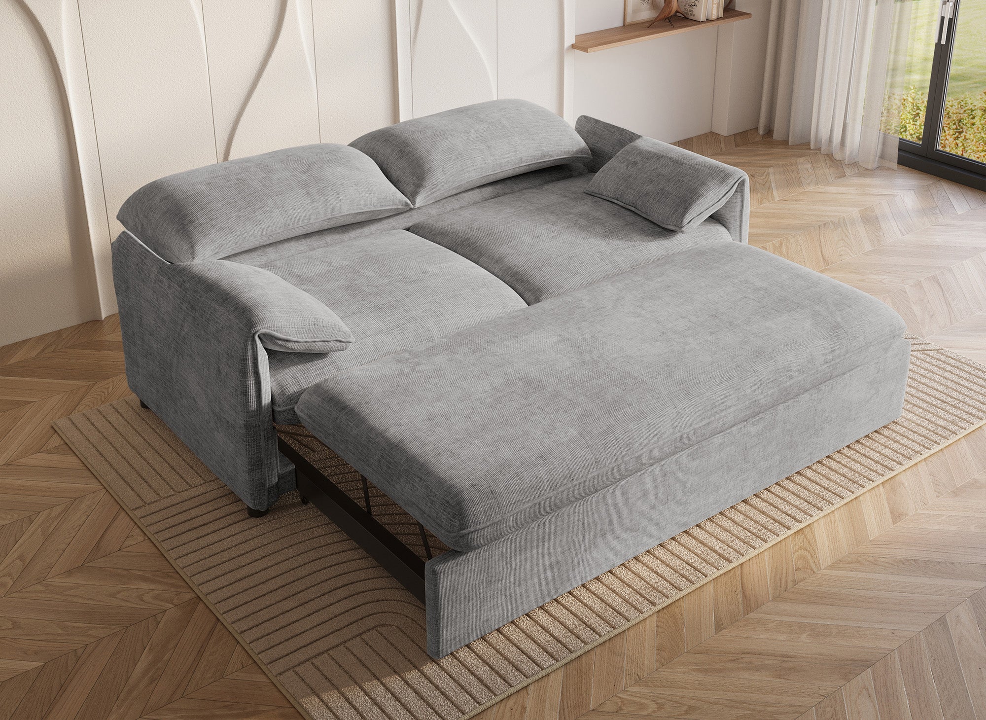 LAMAR 3-Sitzer-Sofa, gerade, aus grau meliertem Samt