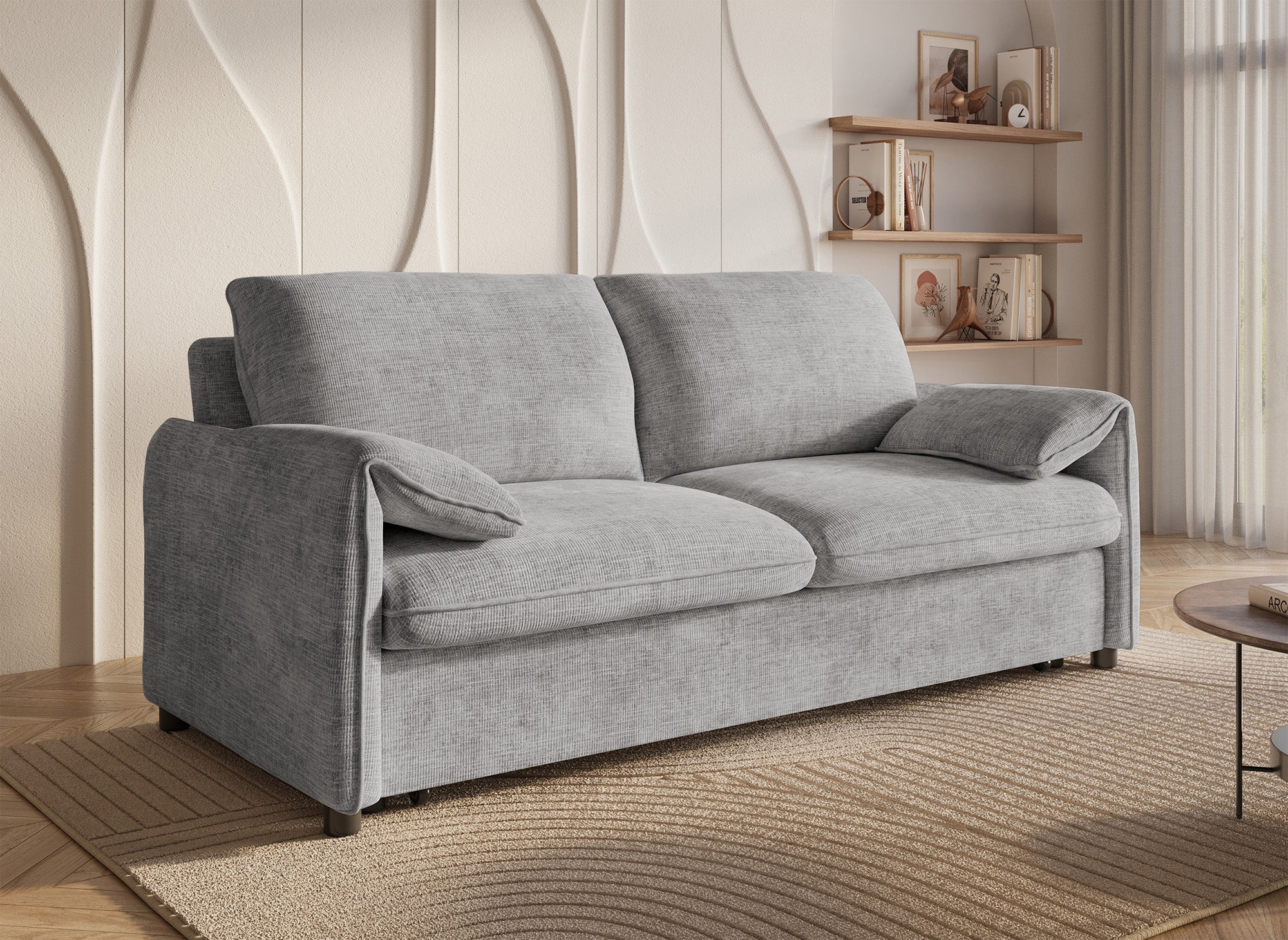 LAMAR 3-Sitzer-Sofa, gerade, aus grau meliertem Samt
