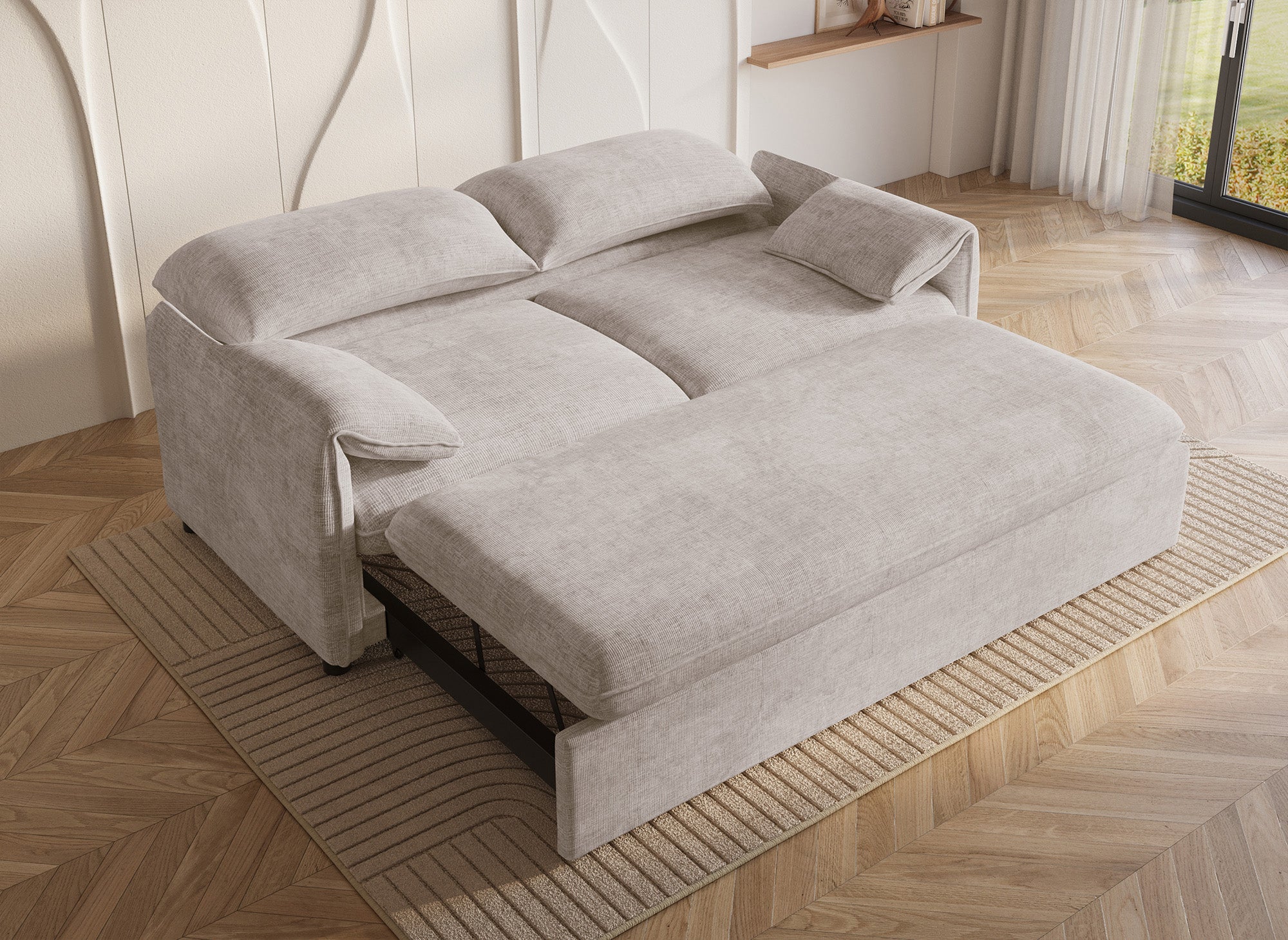 LAMAR 3-Sitzer-Sofa, gerade, aus beige meliertem Samt