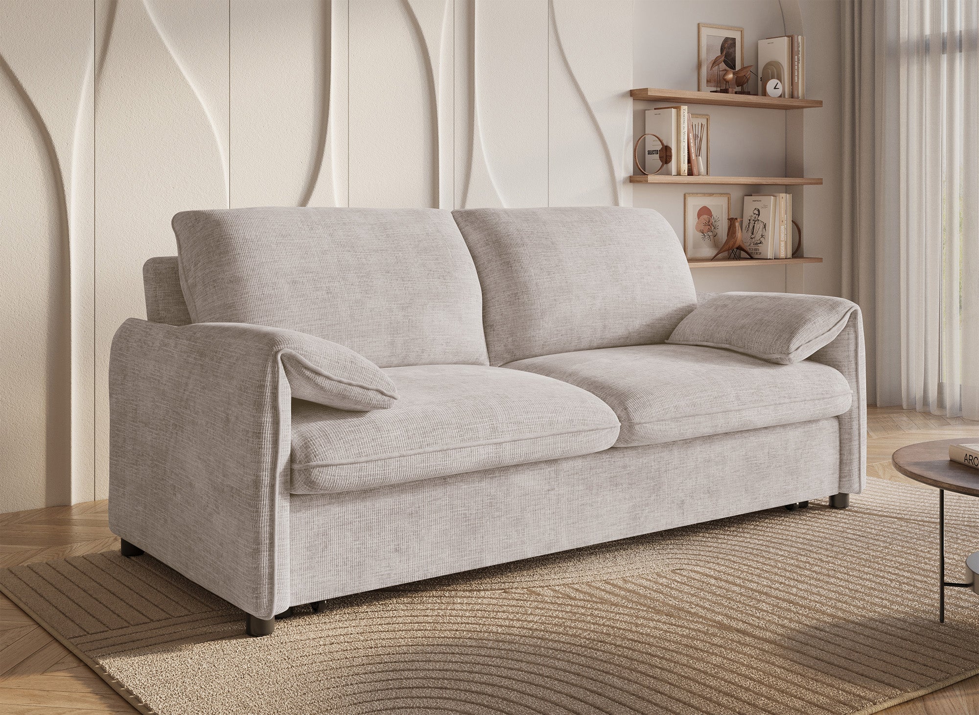 LAMAR 3-Sitzer-Sofa, gerade, aus beige meliertem Samt