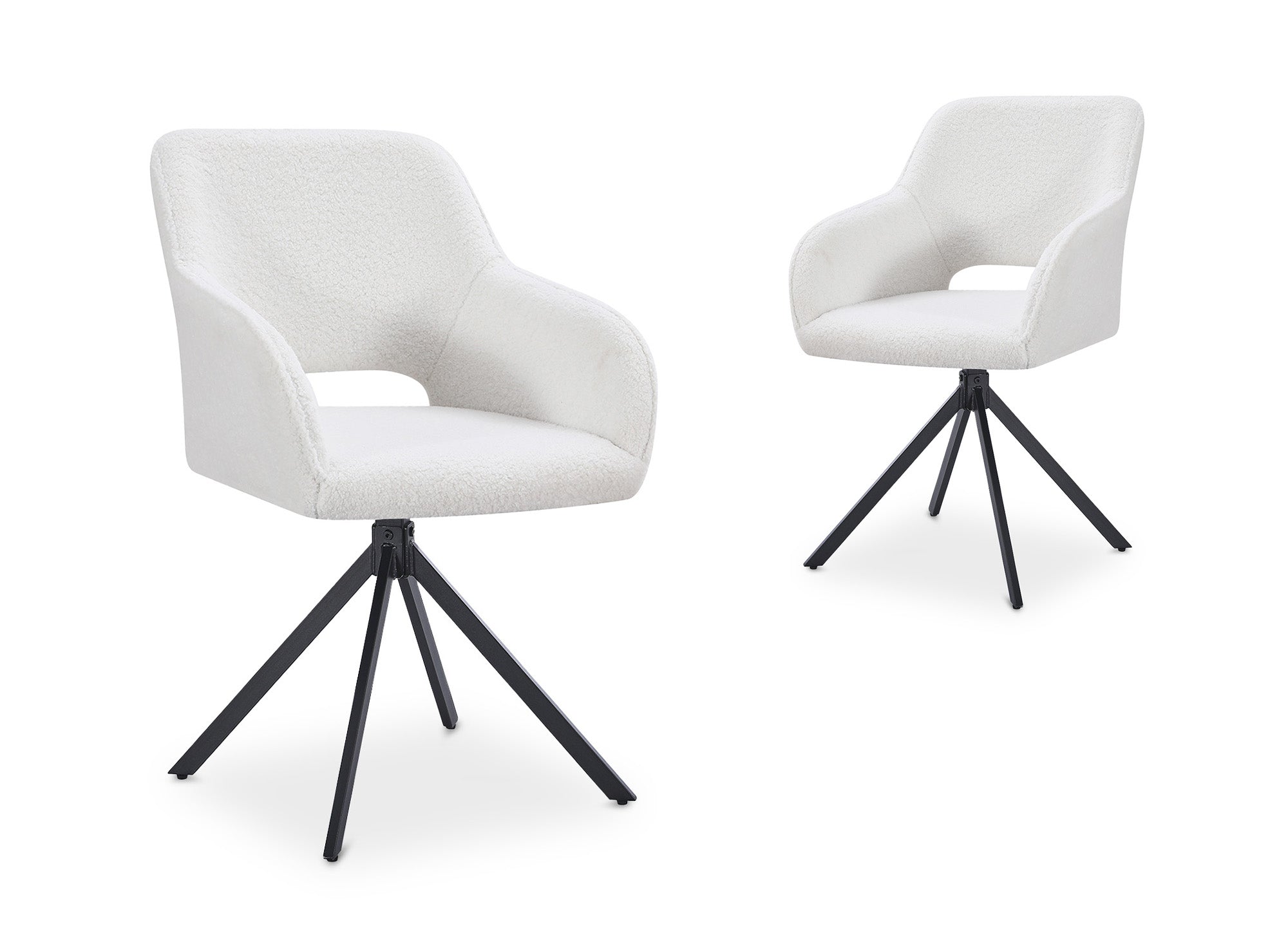 2er-Set Designer-Drehstühle aus ecru-weißem Bouclette-Stoff CIEL