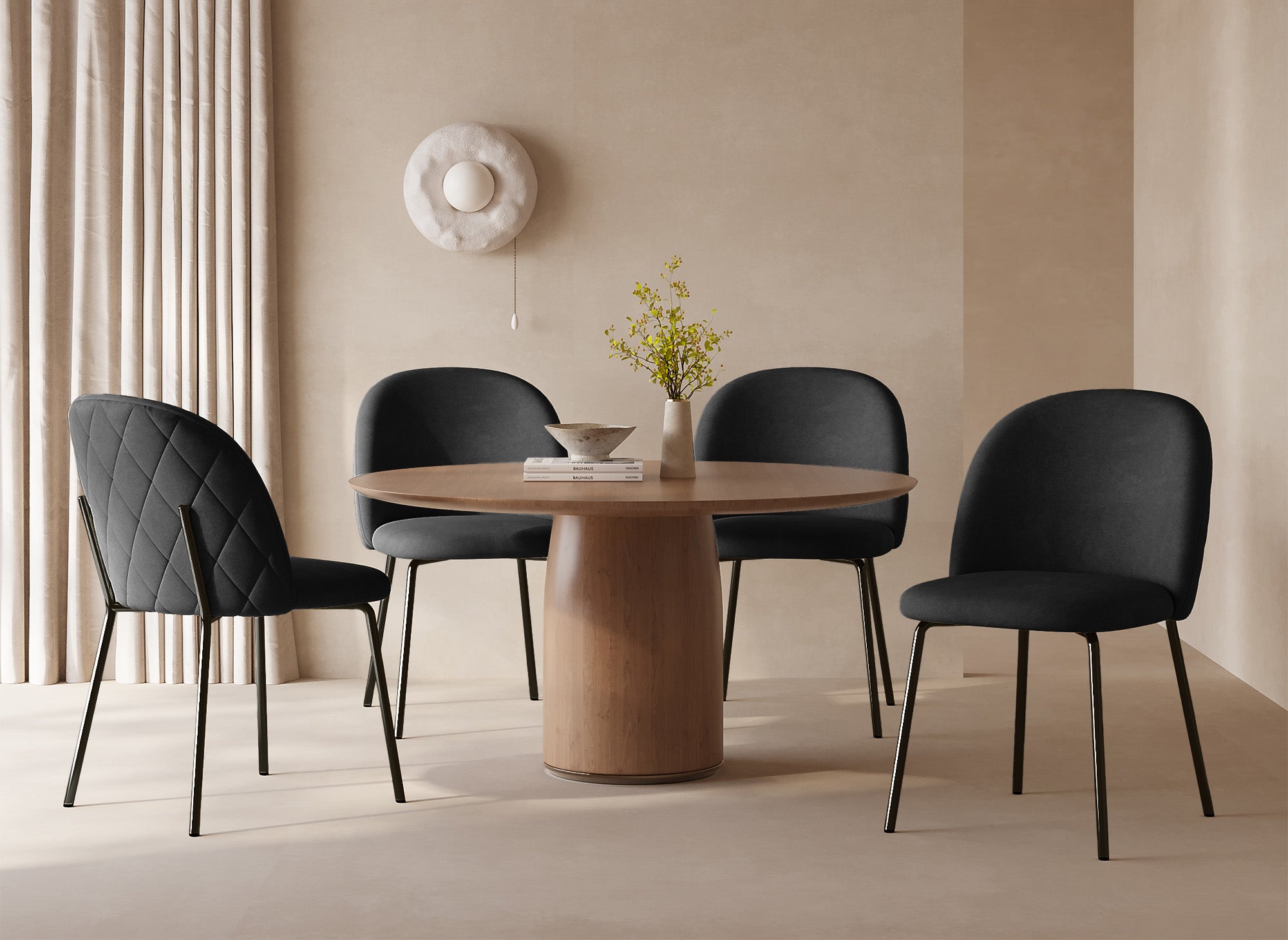 2er Set Designerstühle aus schwarzem Samt mit schwarzen Beinen KENNETH