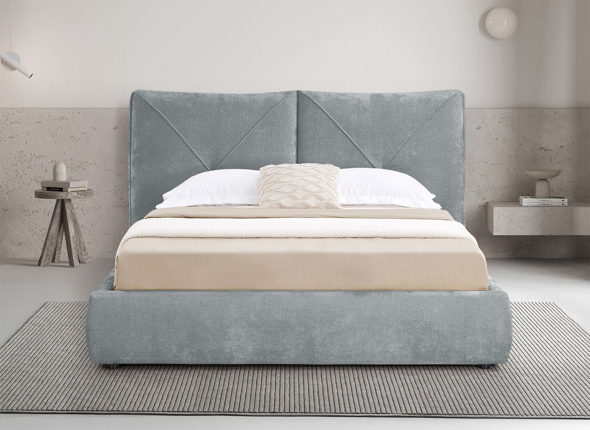 NOAH weiches graues Frottee-Bett mit Stauraum 160x200 cm